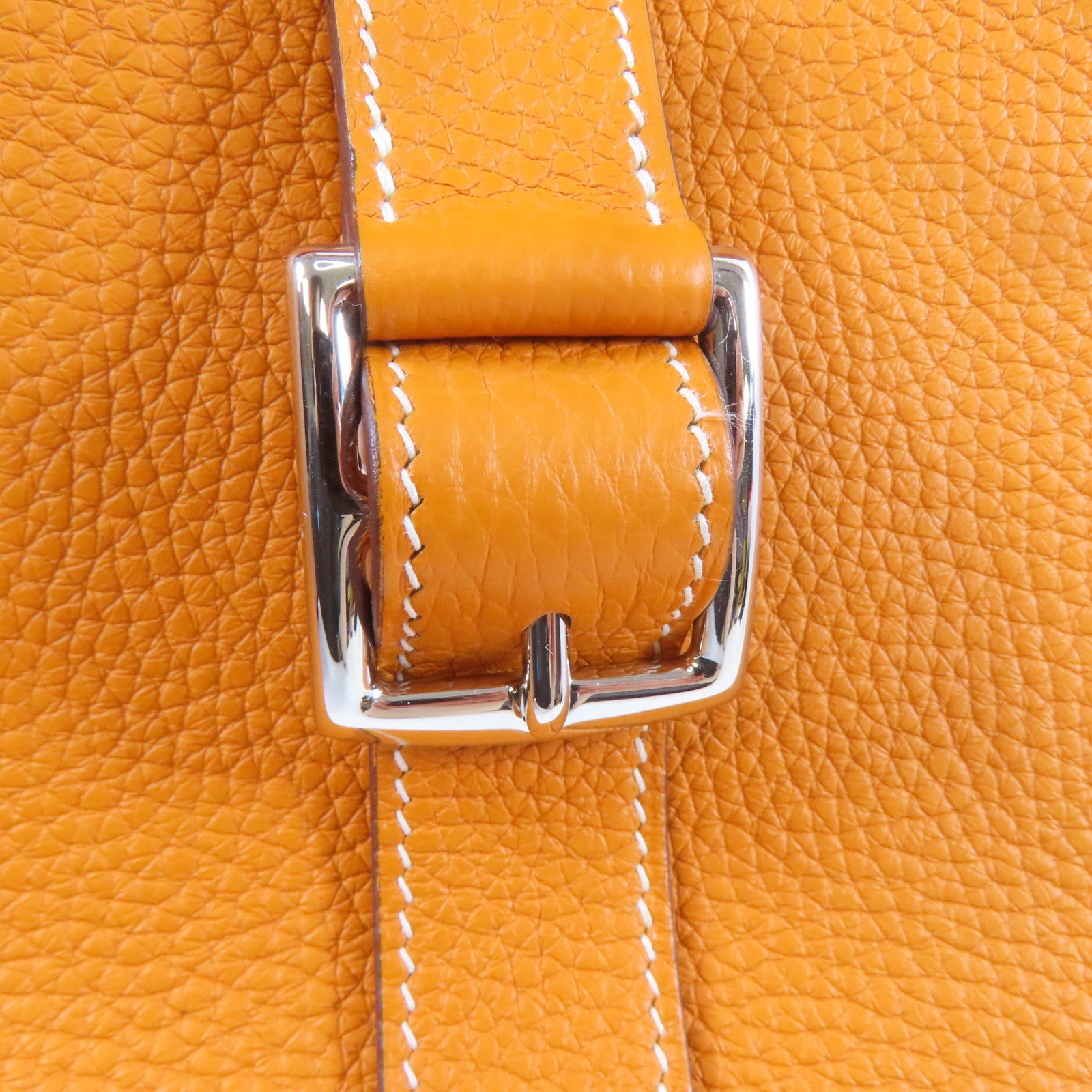 HERMES Clemence皮革Halzan 31銀扣手挽肩背兩用袋橙色