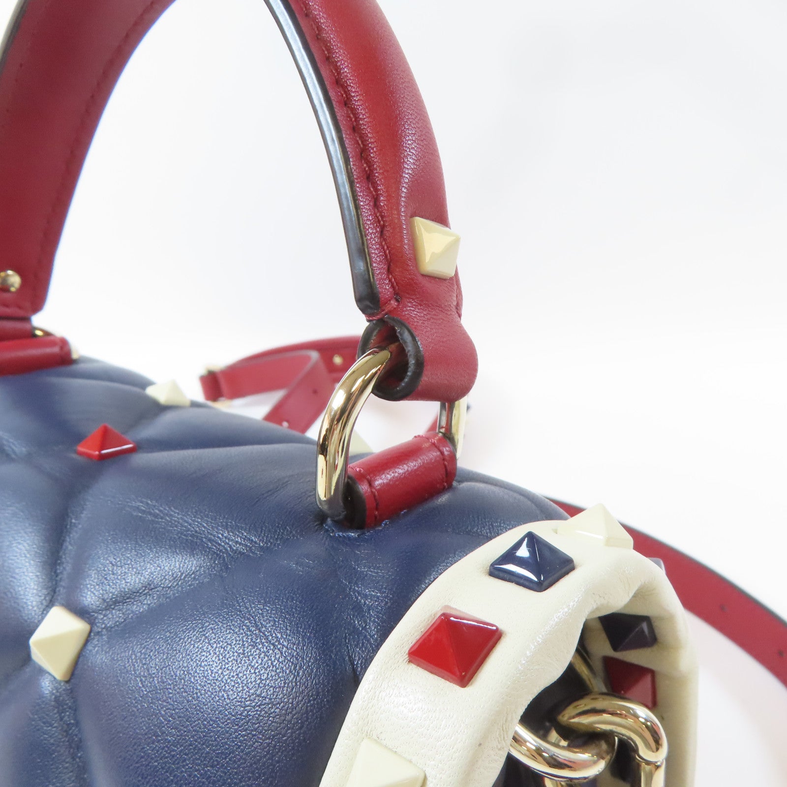 Valentino 牛皮皮革2 Way Shoulder Bag銀扣手挽肩背兩用袋藍色/紅色/白色