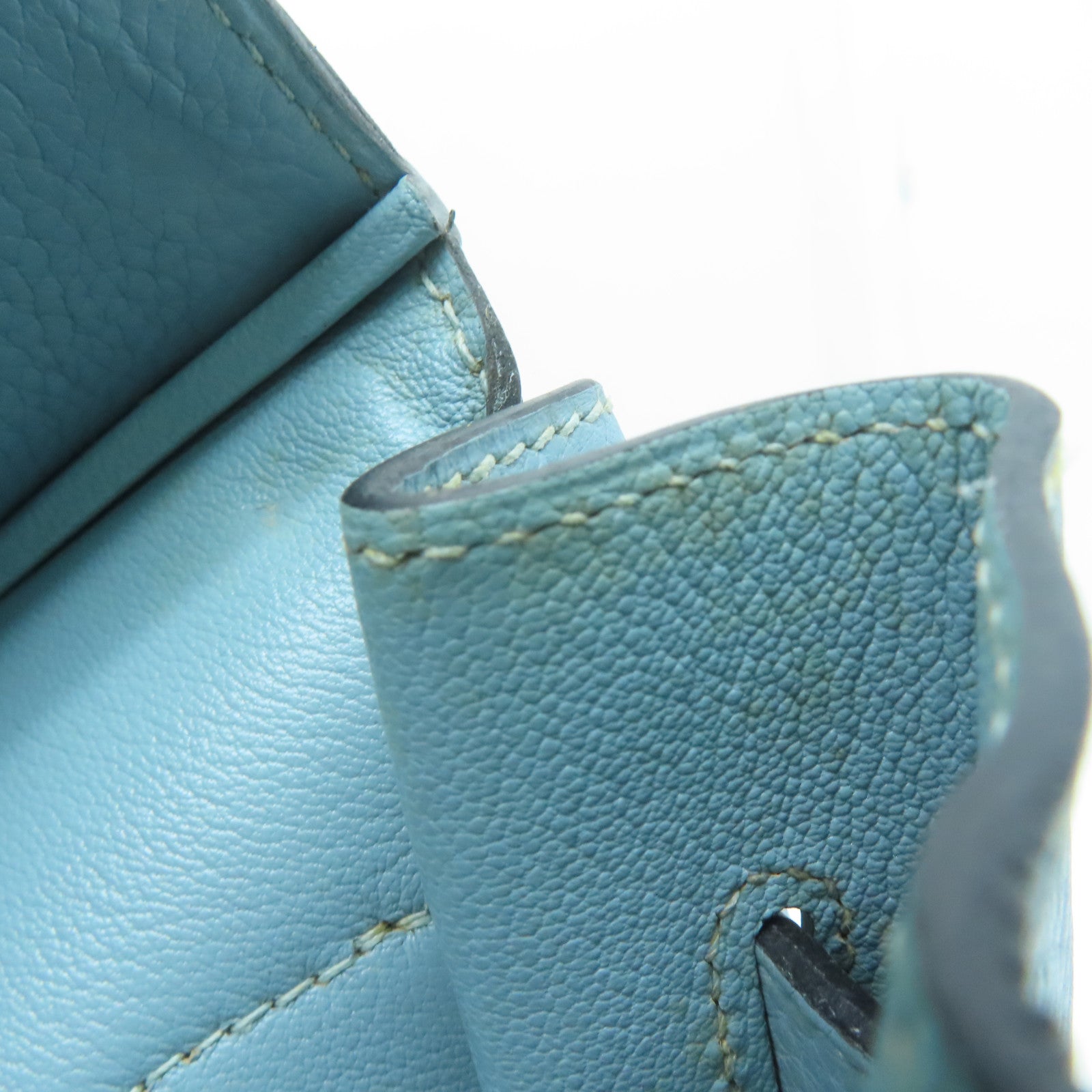 HERMES Clemence皮革Shoulder Birkin银扣手挽袋灰水蓝