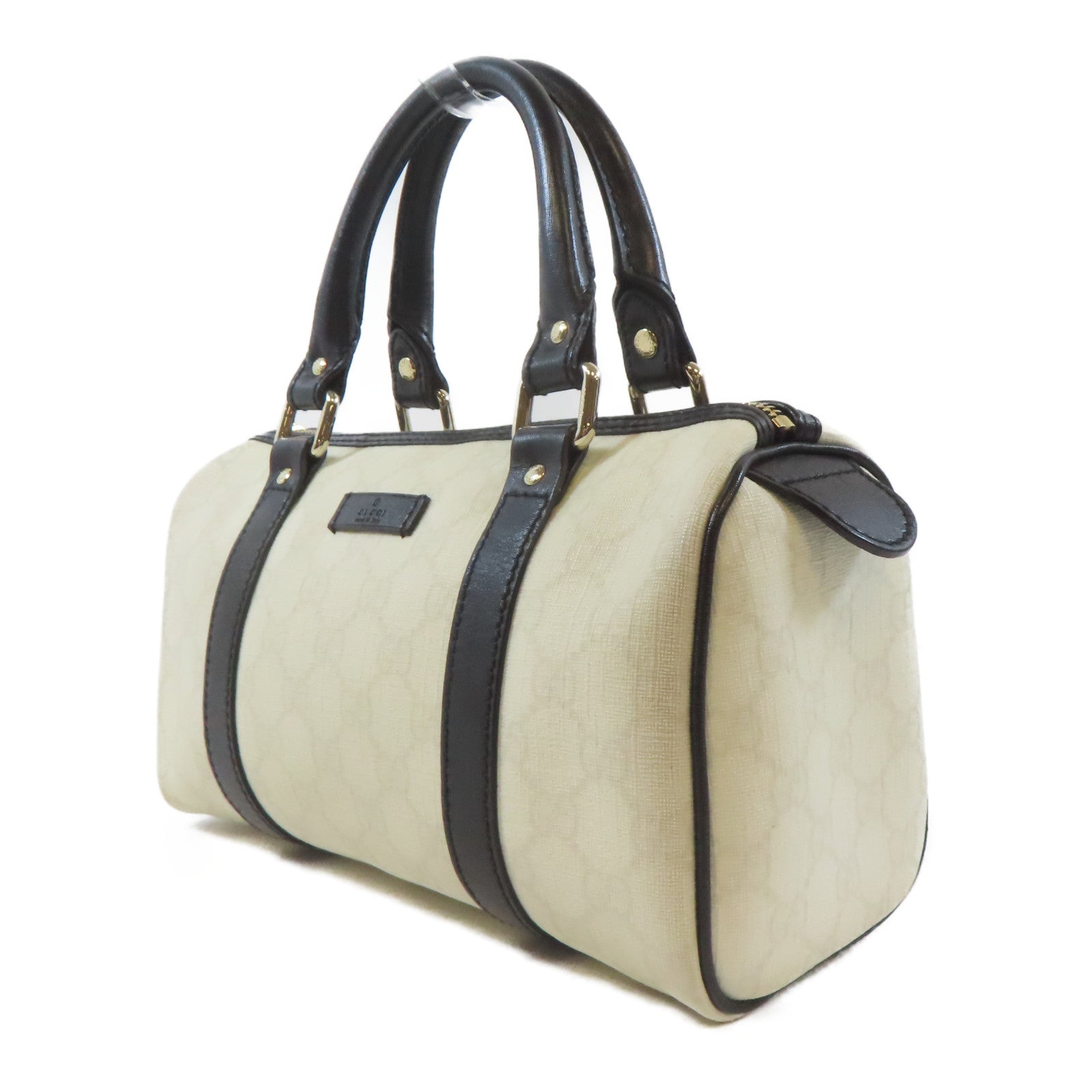 GUCCI 塗層帆布Mini Boston Bag金扣手挽袋白色/黑色
