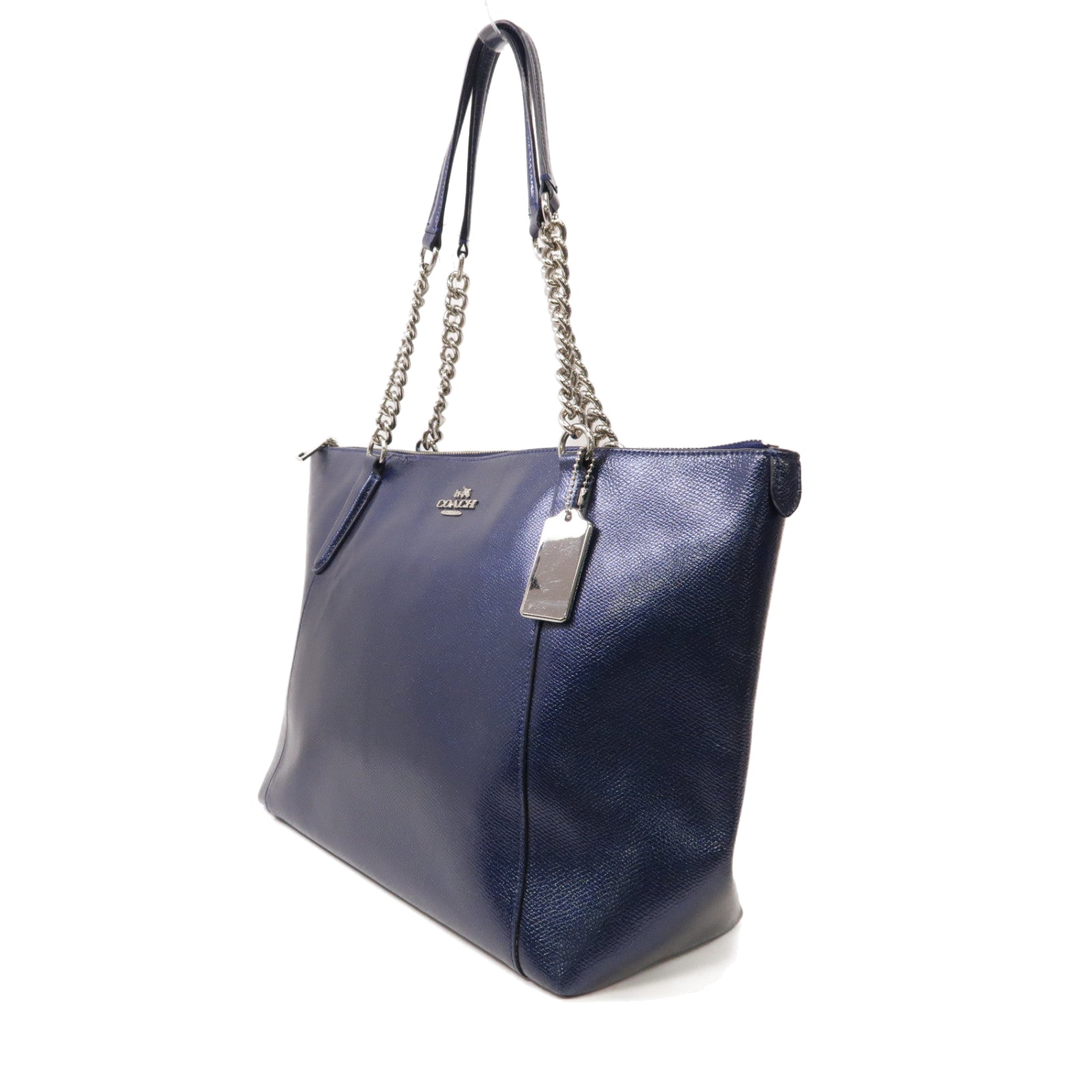 COACH 皮革Tote Bag銀扣手挽袋藍色