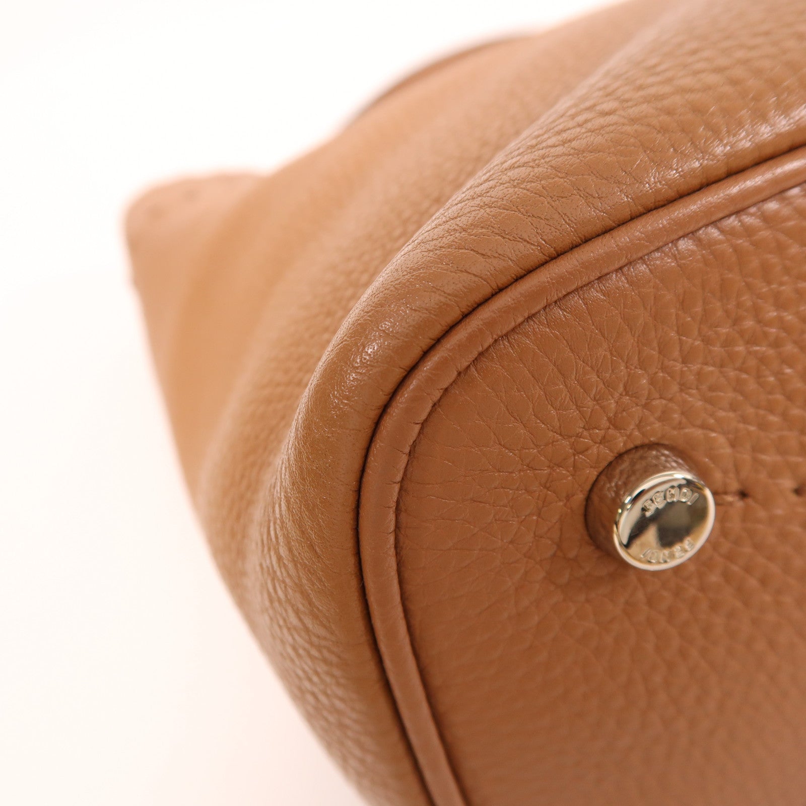 FENDI 牛皮皮革Shoulder Bag銀扣手挽肩背兩用袋棕色