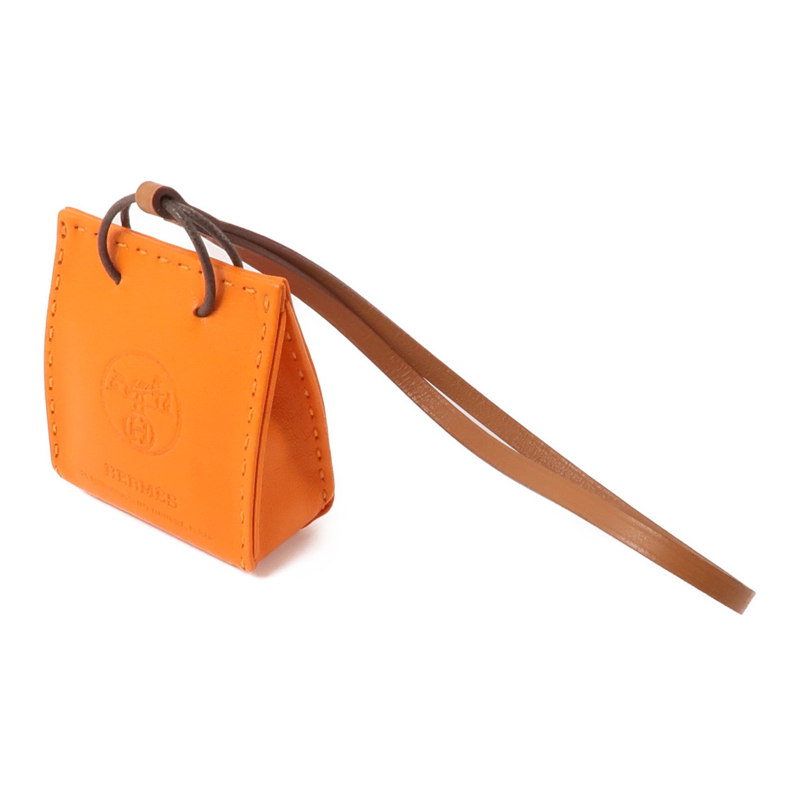 HERMES Swift皮革Shopping Bag Charm掛飾Orange/橙色