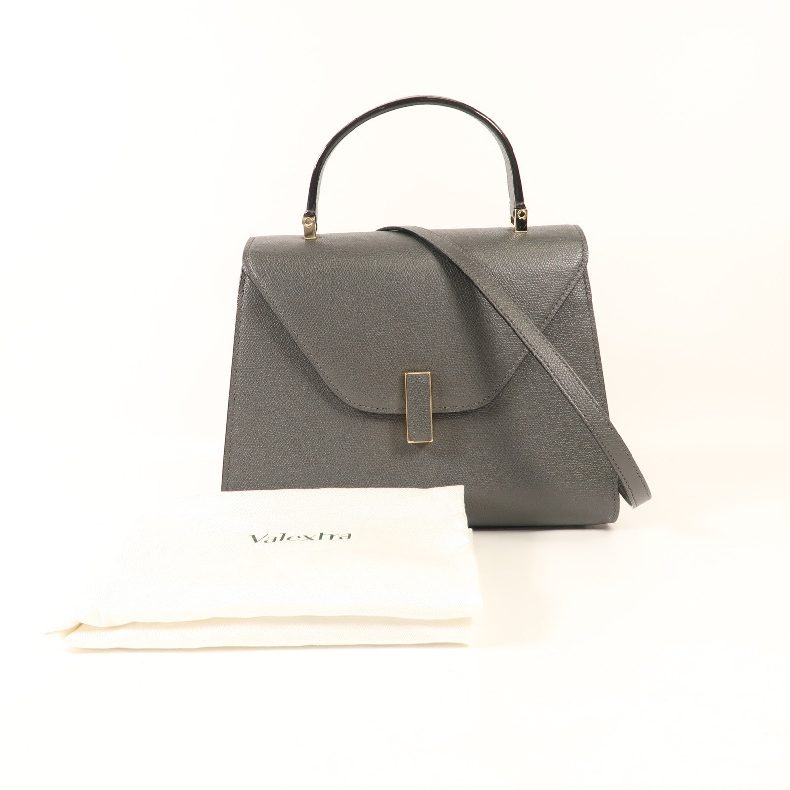 Valextra 牛皮皮革Iside Top Handle Medium Bag金扣手挽肩背兩用袋