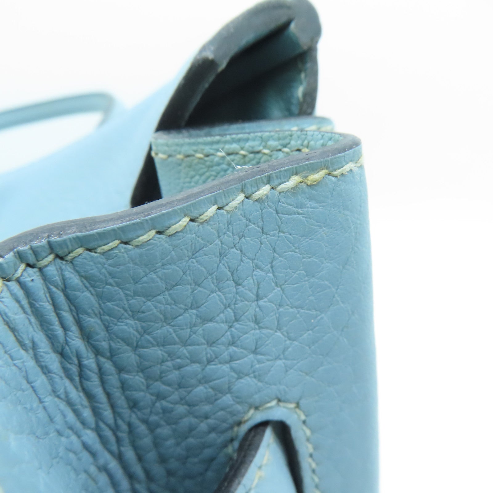 HERMES Clemence皮革Shoulder Birkin银扣手挽袋灰水蓝