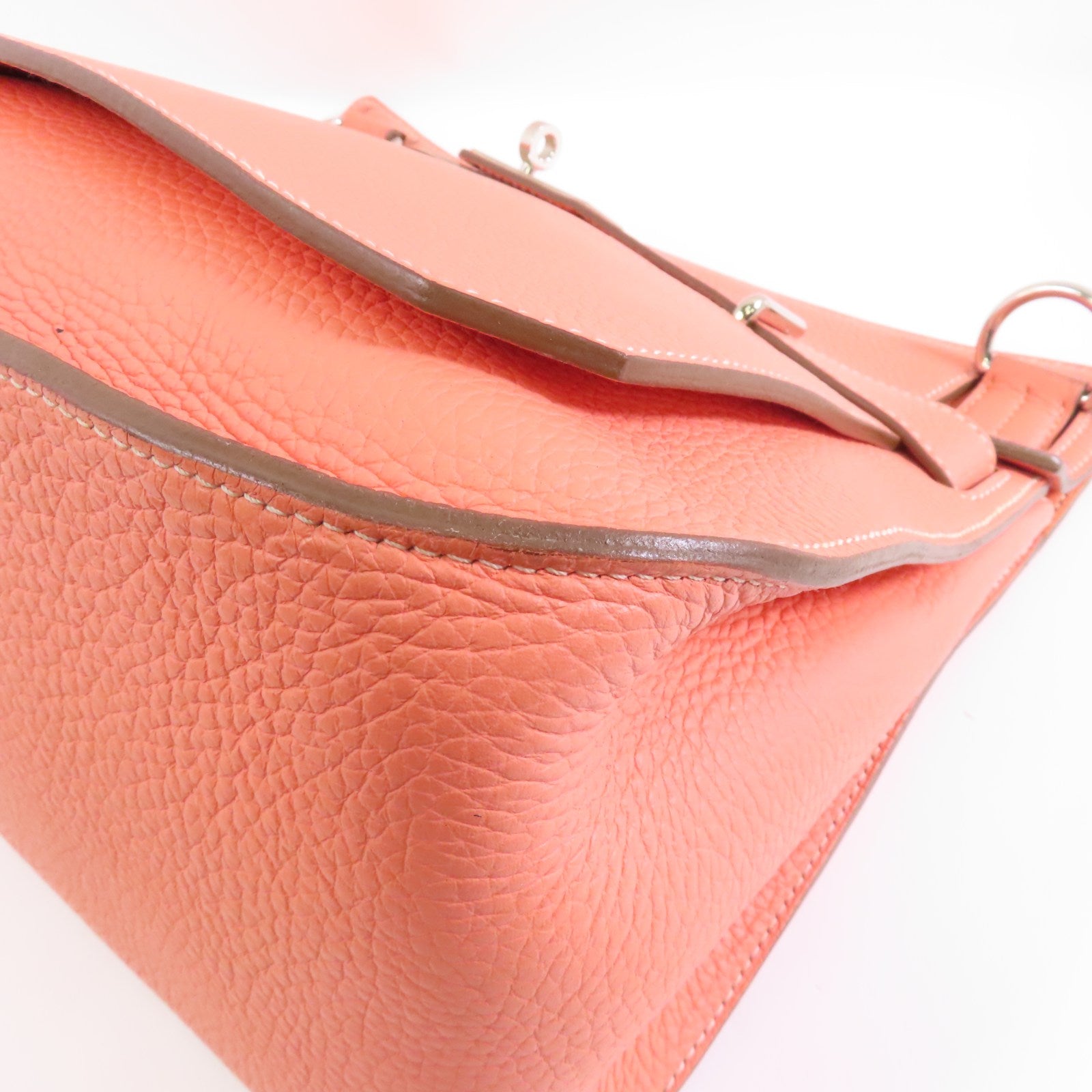 HERMES Clemence皮革Jypsiere 34銀扣肩背袋Crevette/粉紅色