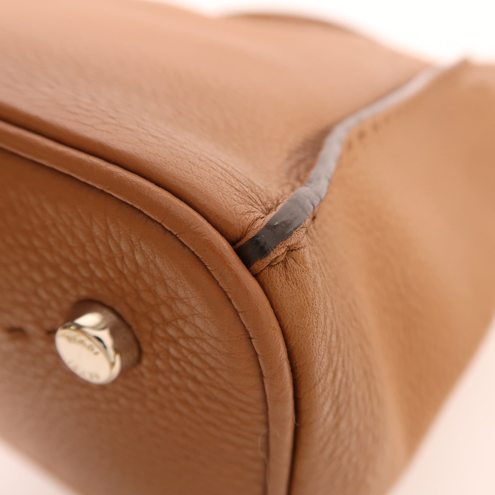 FENDI 牛皮皮革Shoulder Bag銀扣手挽肩背兩用袋棕色