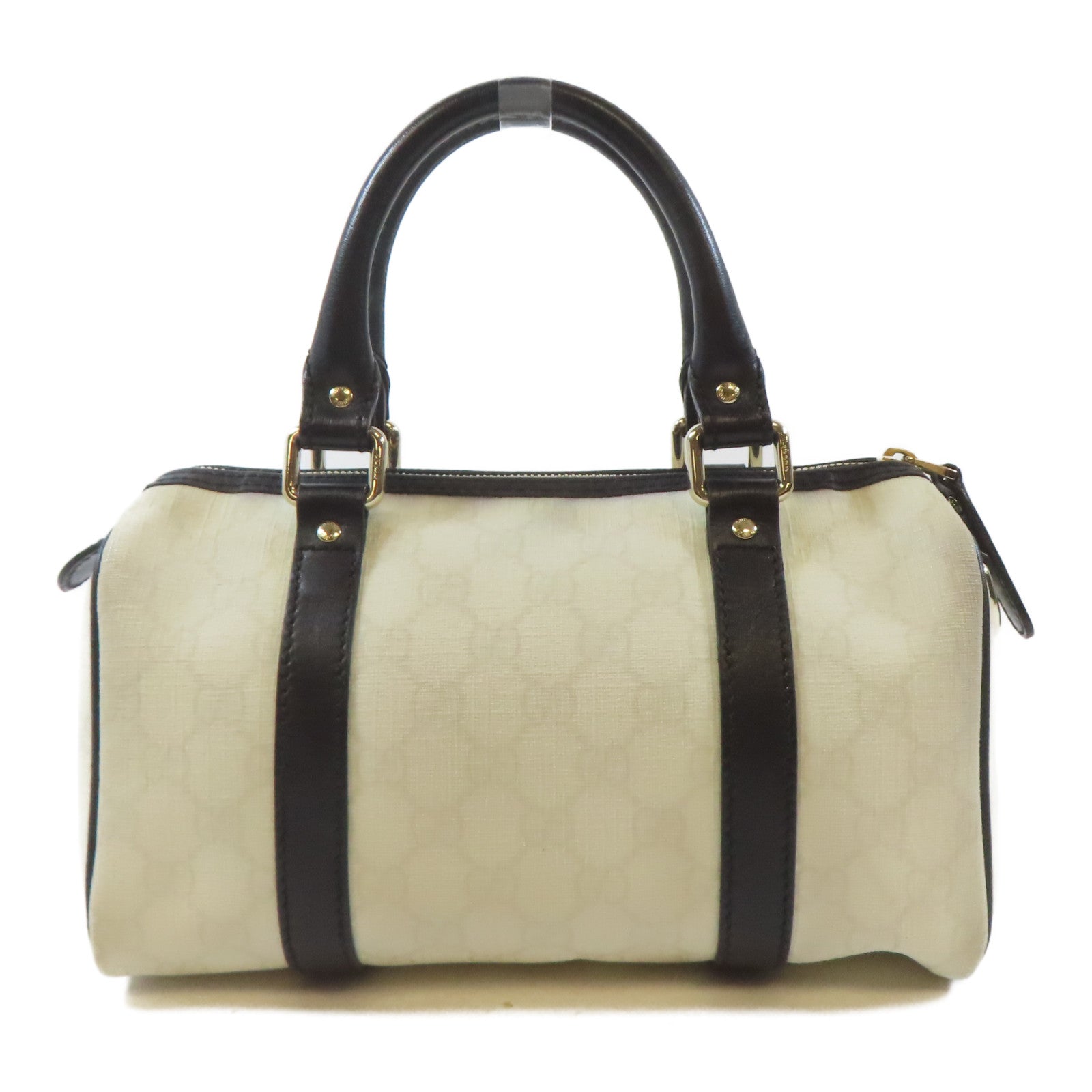 GUCCI 塗層帆布Mini Boston Bag金扣手挽袋白色/黑色