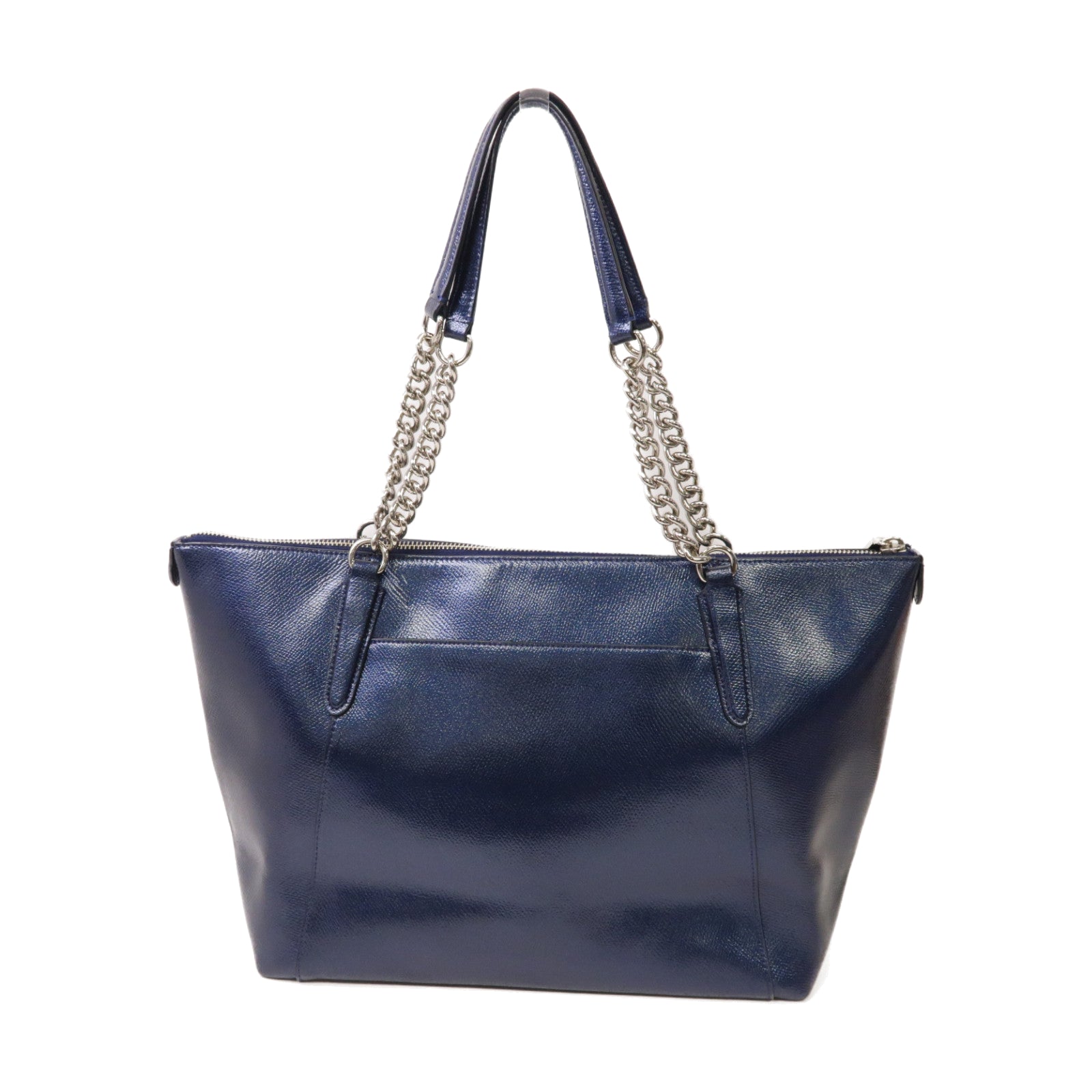 COACH 皮革Tote Bag銀扣手挽袋藍色