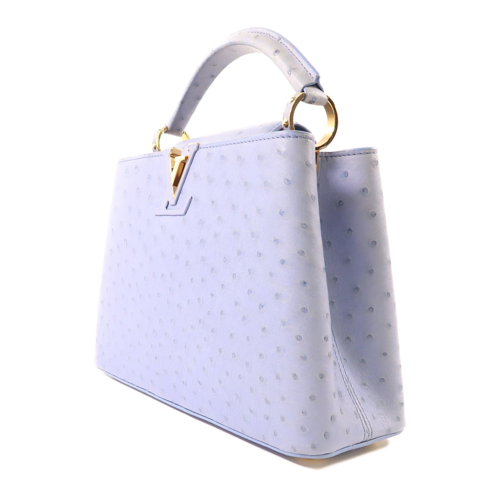 LOUIS VUITTON 鴕鳥皮革Capucines BB金扣手挽肩背兩用袋