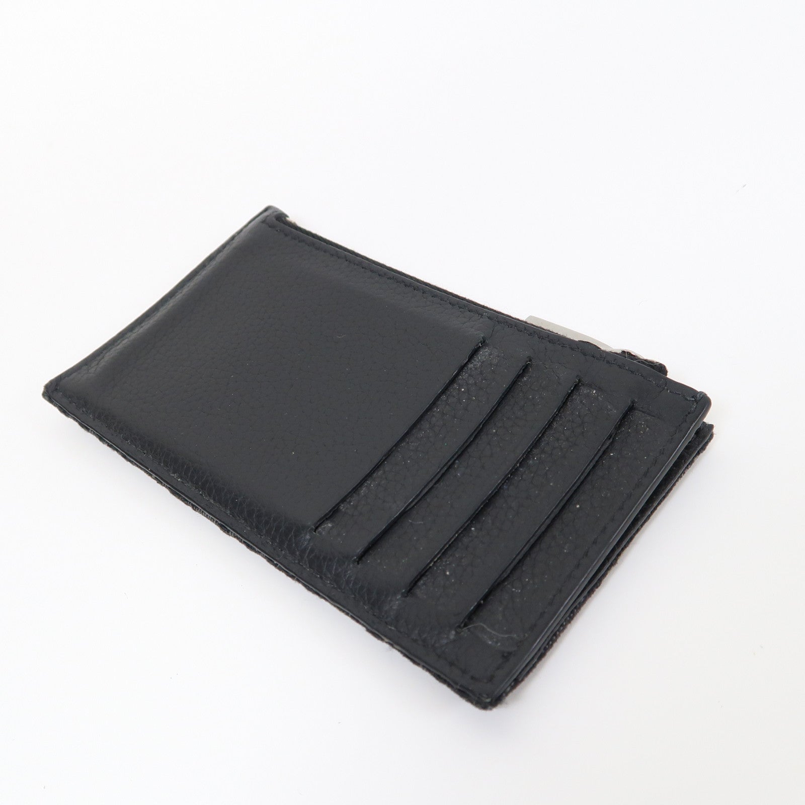 Dior 帆布/牛皮皮革Oblique Card Case銀扣卡片套黑色