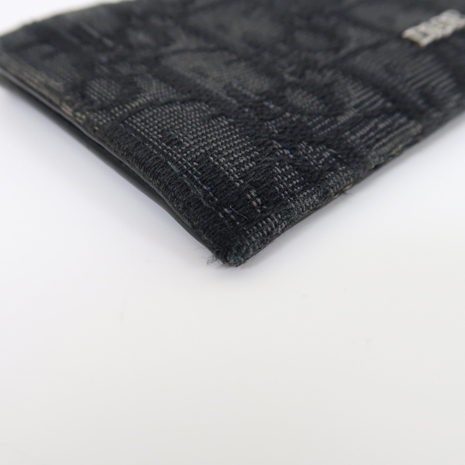 Dior 帆布/牛皮皮革Oblique Card Case銀扣卡片套黑色