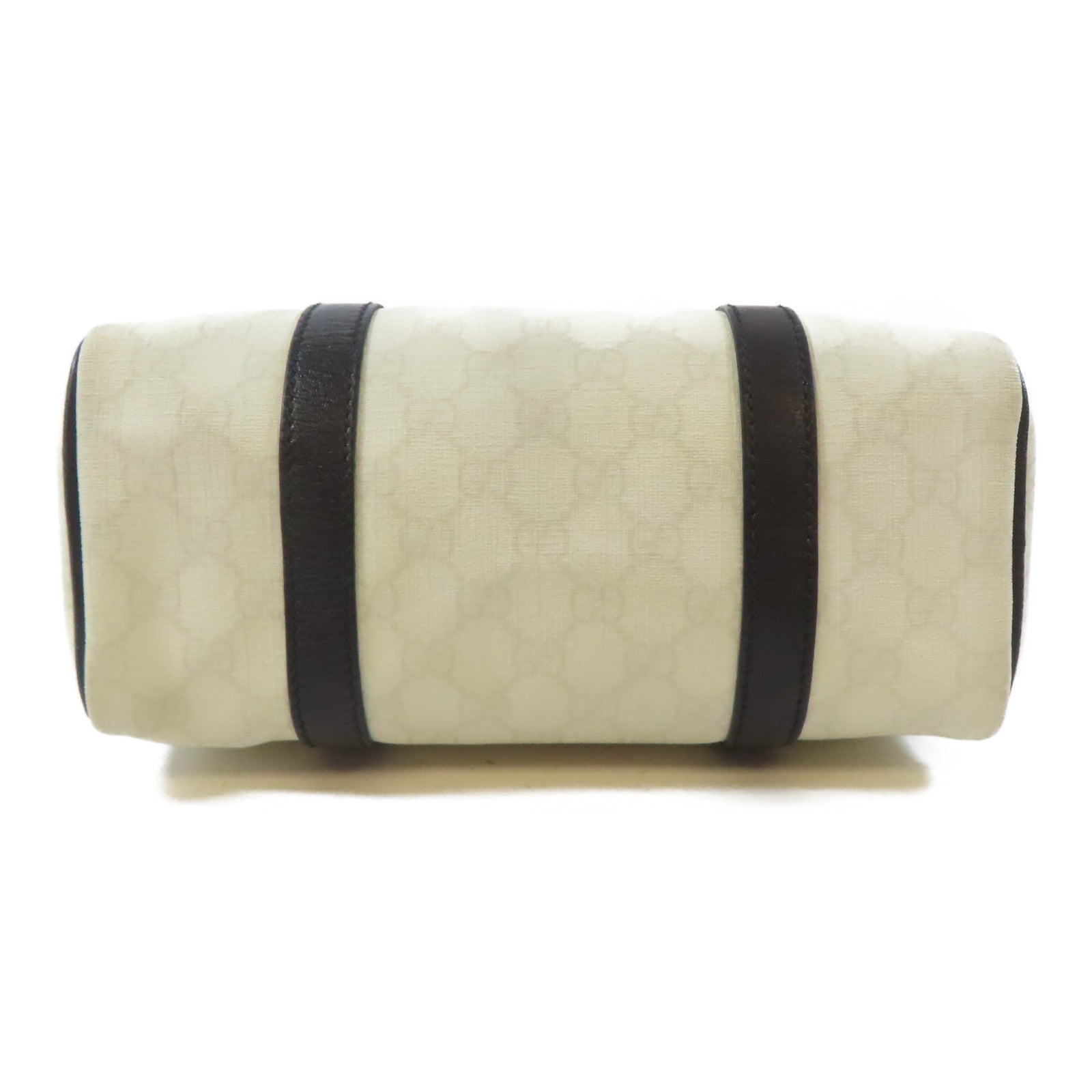 GUCCI 塗層帆布Mini Boston Bag金扣手挽袋白色/黑色