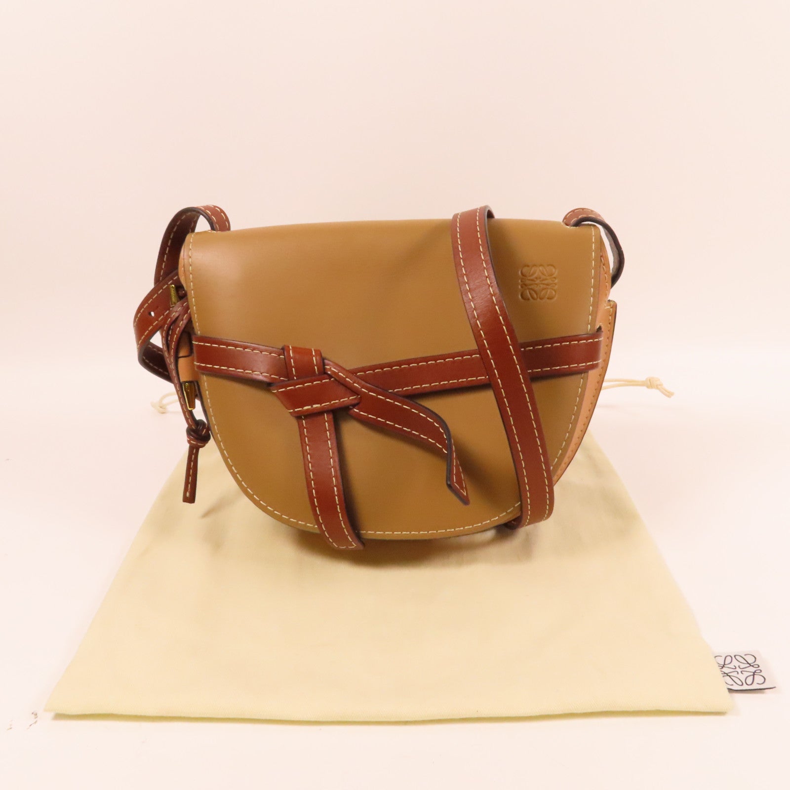 LOEWE 牛皮皮革Gate Bag金扣肩背袋啡色