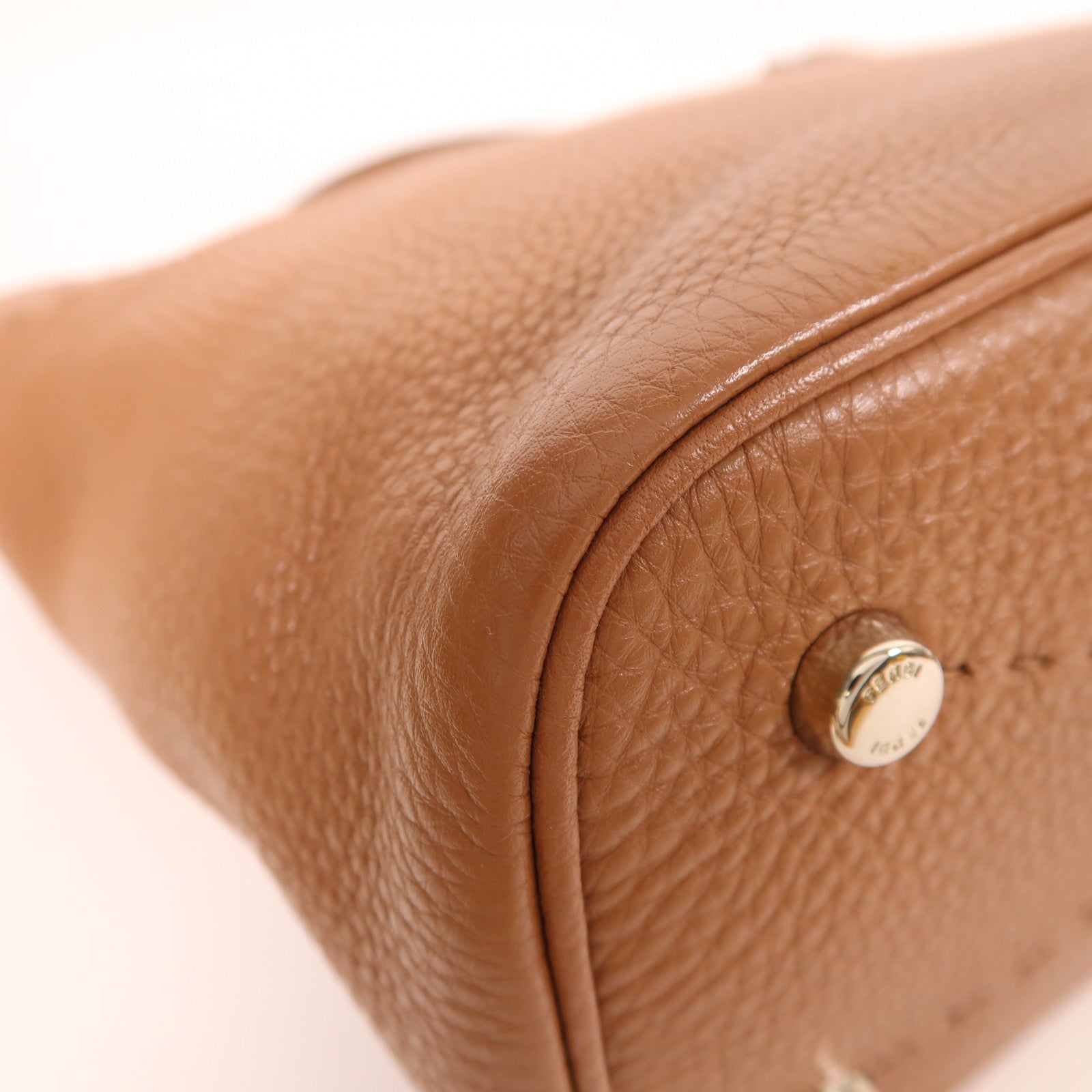 FENDI 牛皮皮革Shoulder Bag銀扣手挽肩背兩用袋棕色