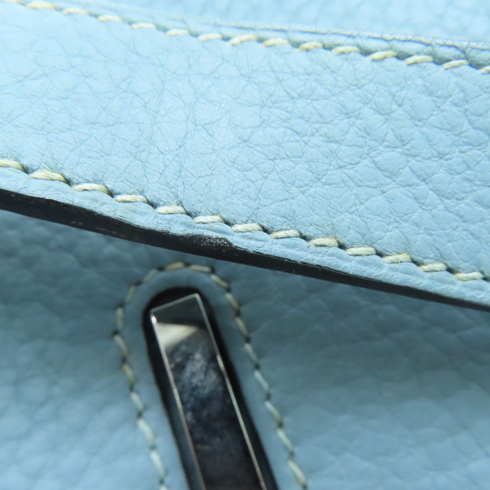 HERMES Clemence皮革Shoulder Birkin银扣手挽袋灰水蓝