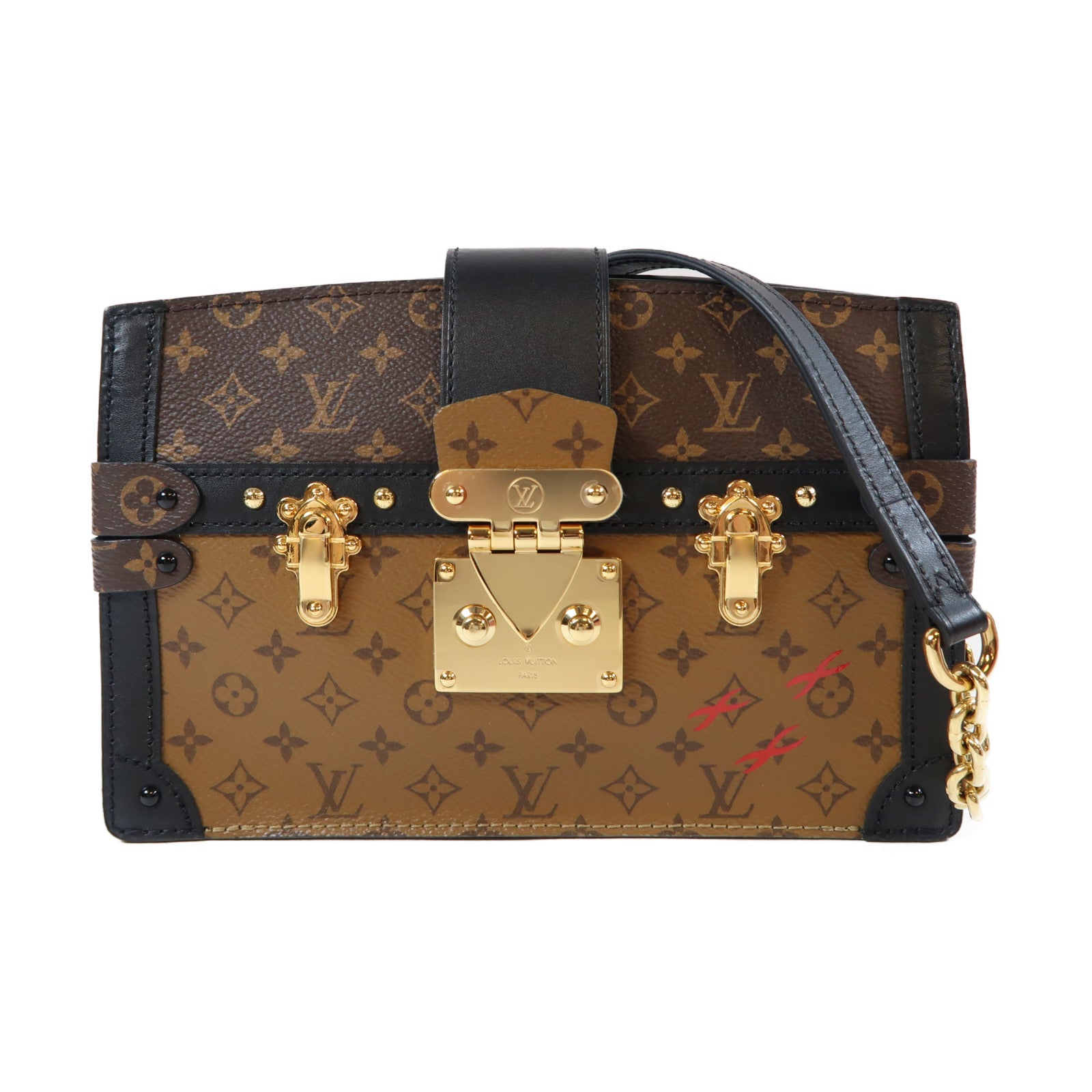 LOUIS VUITTON Monogram Reverse Trunk Clutch金扣肩背袋啡色