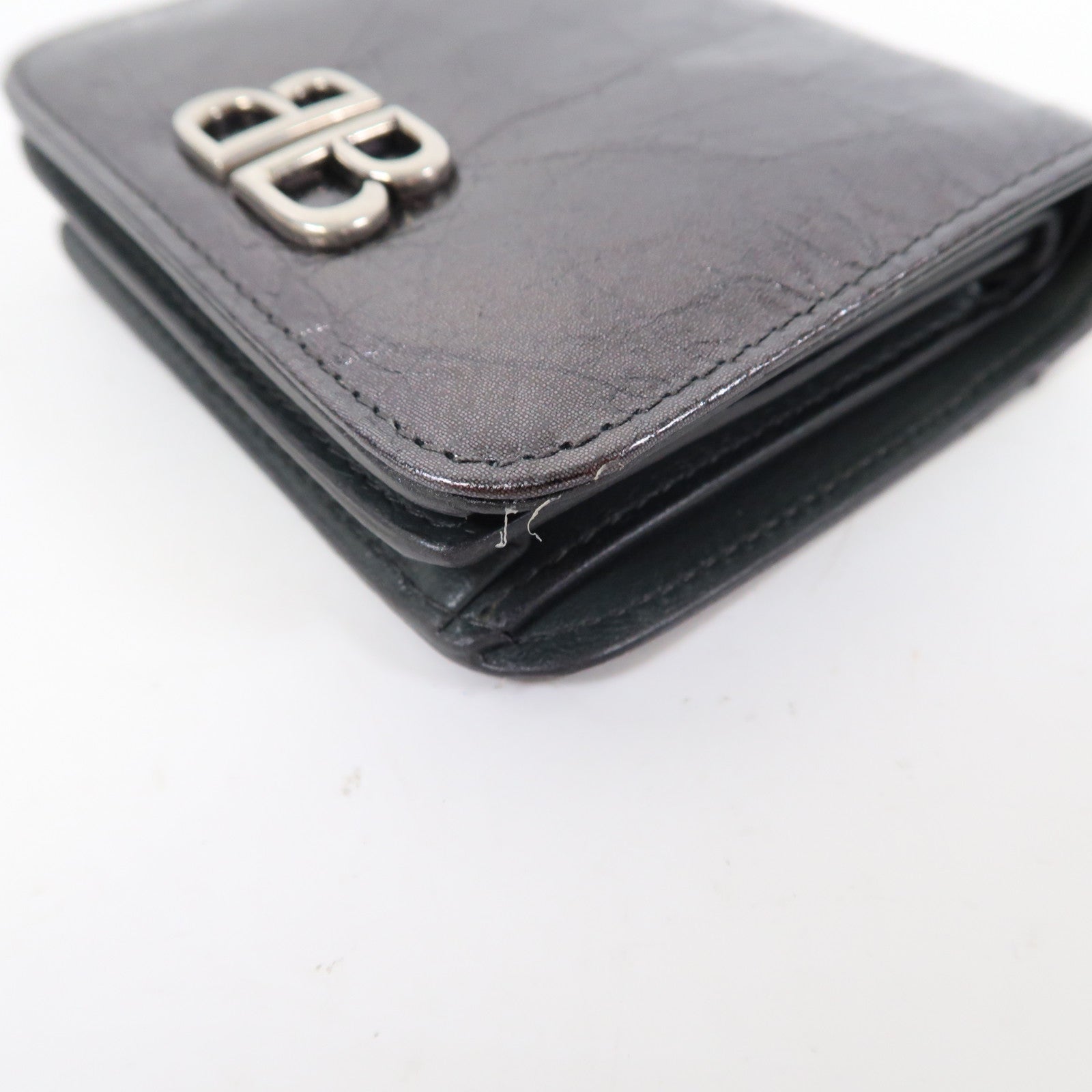 BALENCIAGA 牛皮皮革Wallet銀扣錢包銀灰色