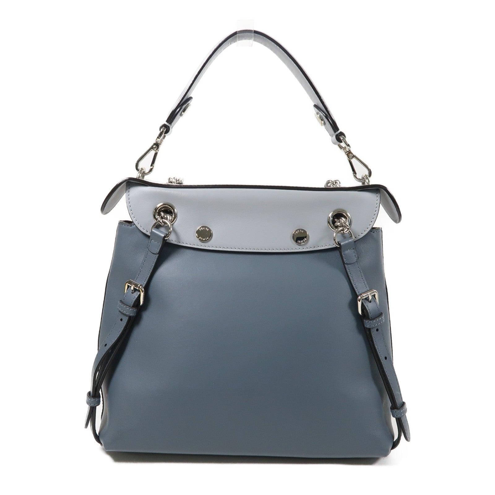 FENDI 【激減優惠】牛皮皮革2 Way Shoulder銀扣手挽肩背兩用袋灰色
