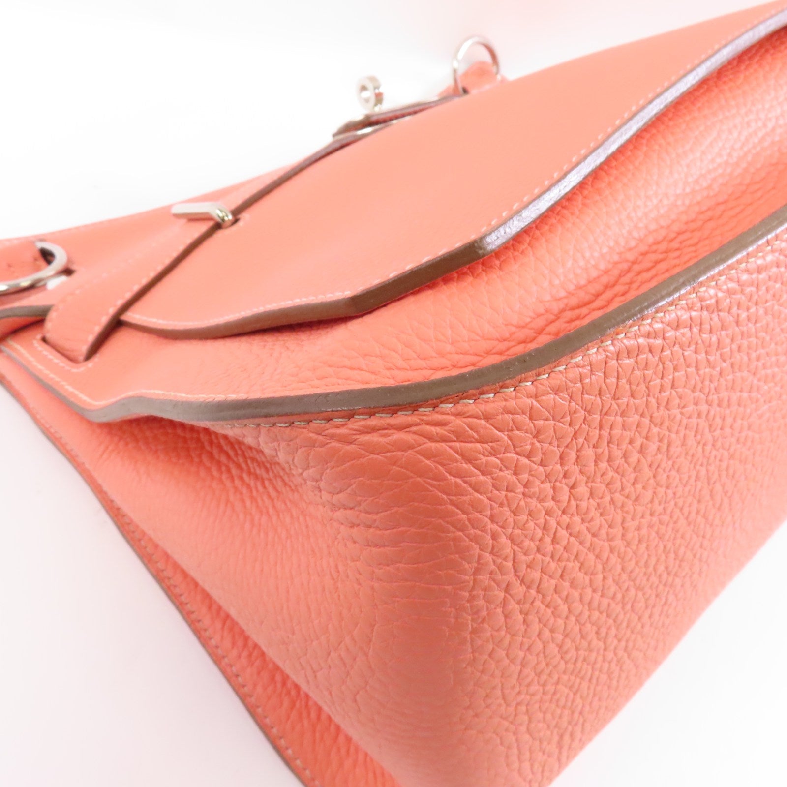 HERMES Clemence皮革Jypsiere 34銀扣肩背袋Crevette/粉紅色