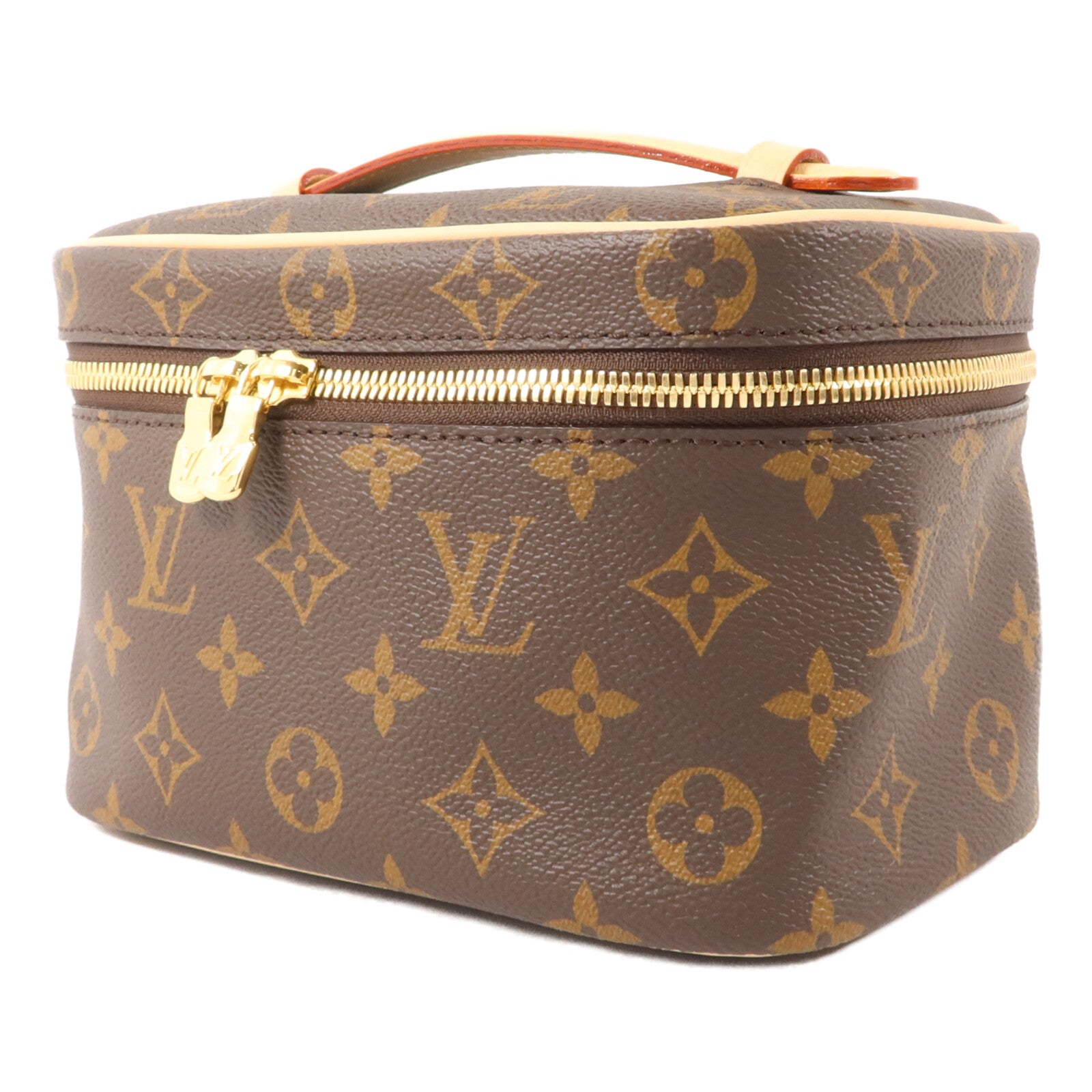 LOUIS VUITTON Monogram Nice Mini金扣手挽袋棕色