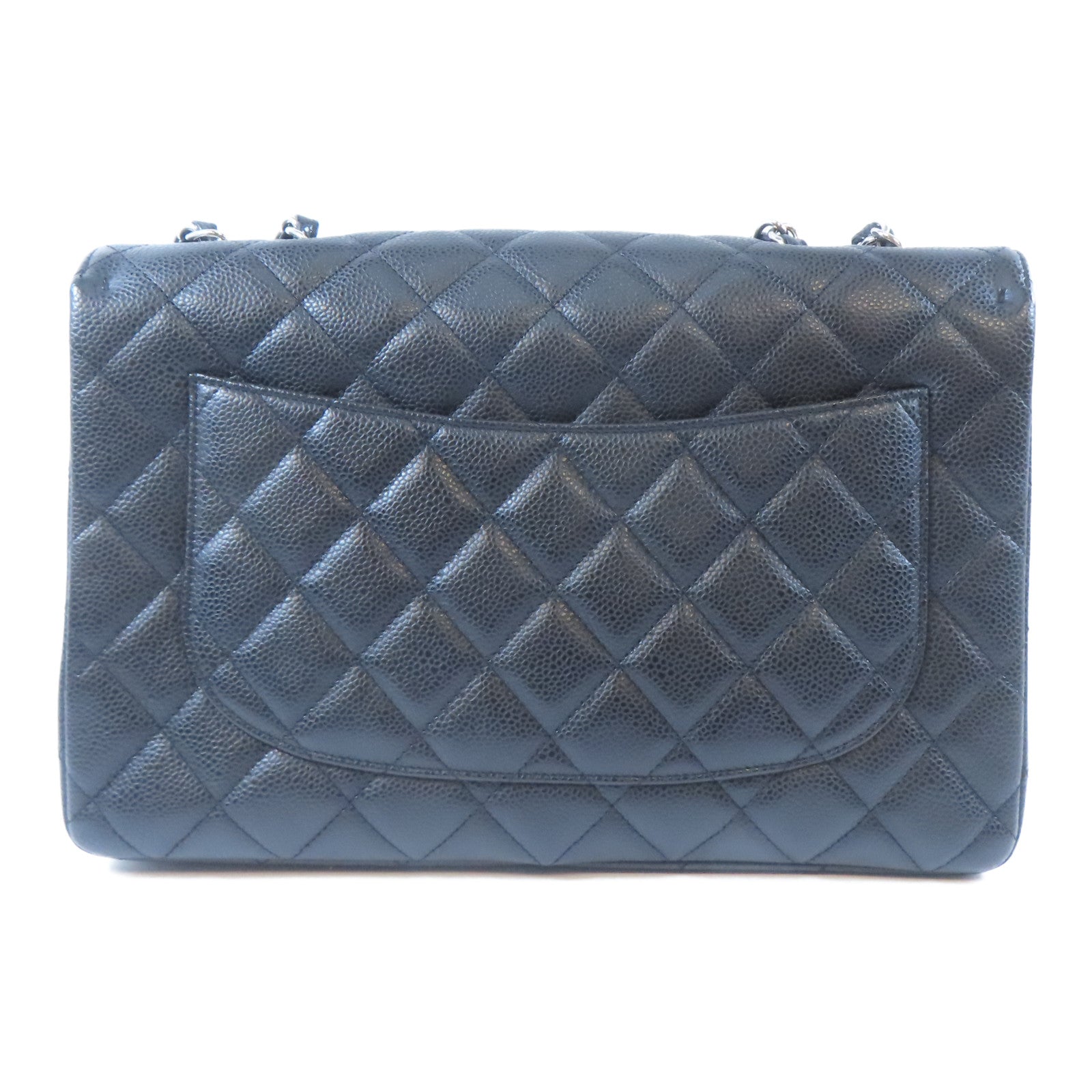 CHANEL 菱格Caviar皮革Chain Shoulder銀扣鏈帶肩背袋黑色
