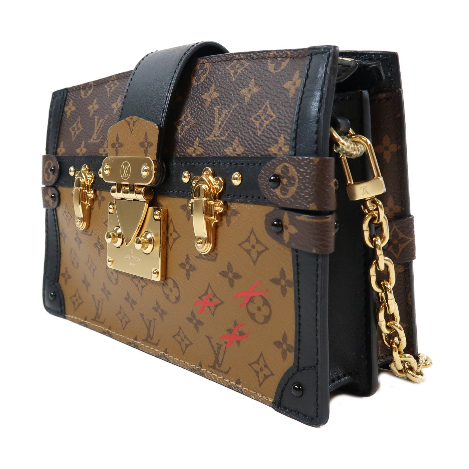 LOUIS VUITTON Monogram Reverse Trunk Clutch金扣肩背袋啡色