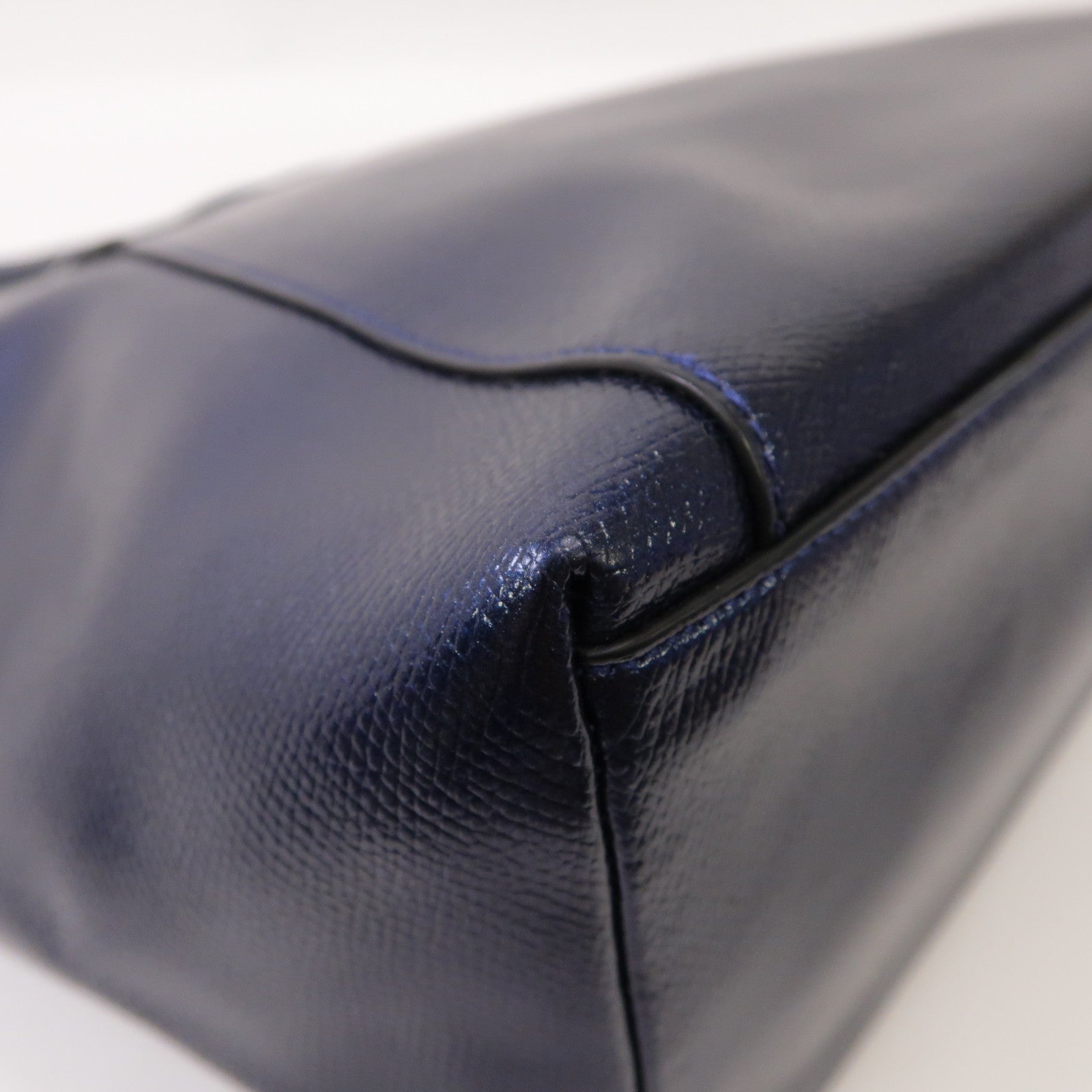 COACH 皮革Tote Bag銀扣手挽袋藍色