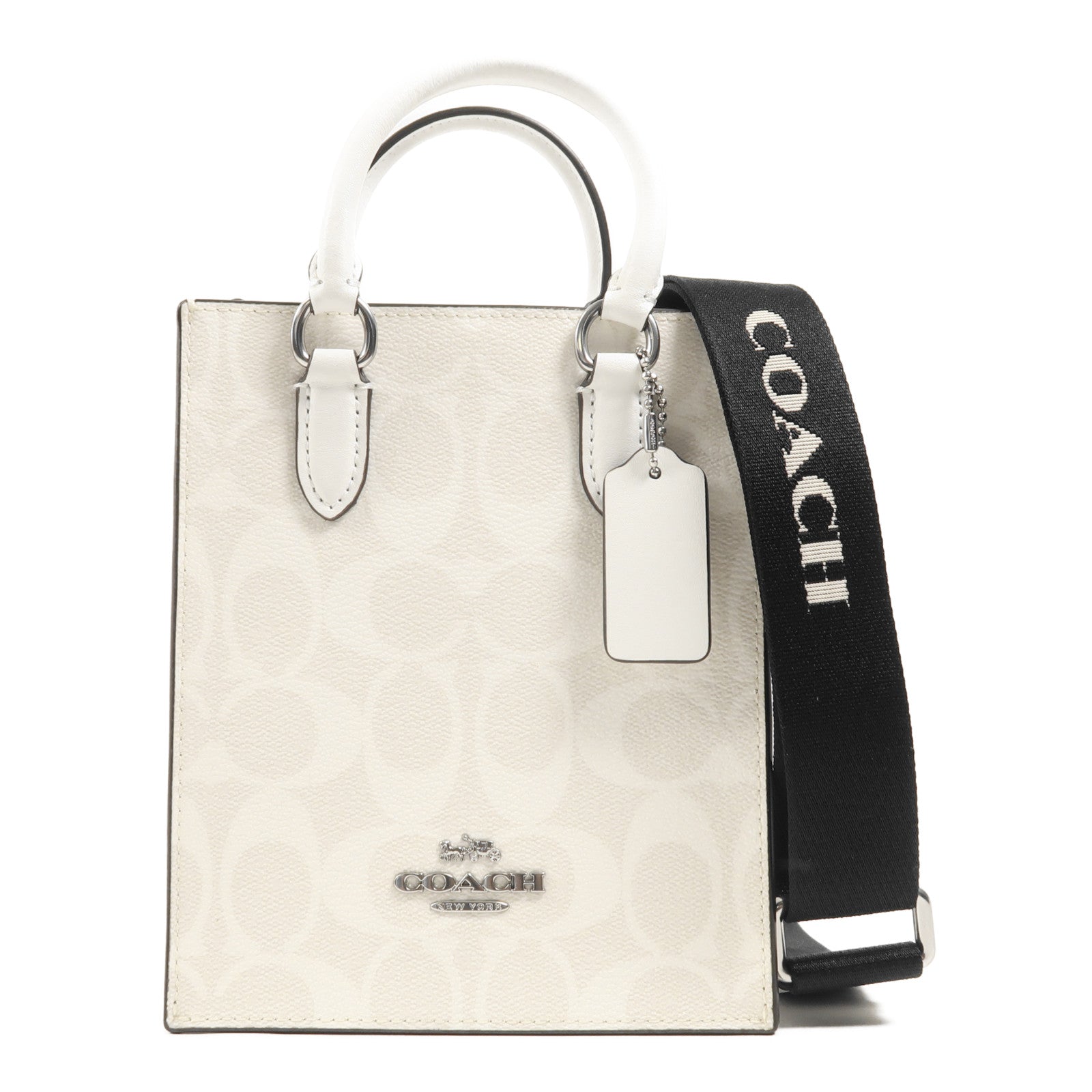 COACH 塗層帆布/牛皮皮革Shoulder Bag銀扣手挽肩背兩用袋