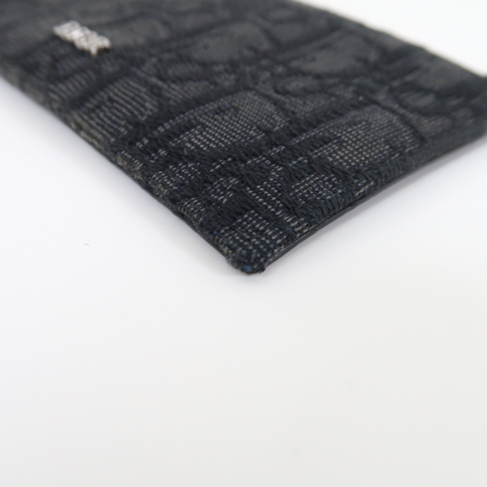 Dior 帆布/牛皮皮革Oblique Card Case銀扣卡片套黑色