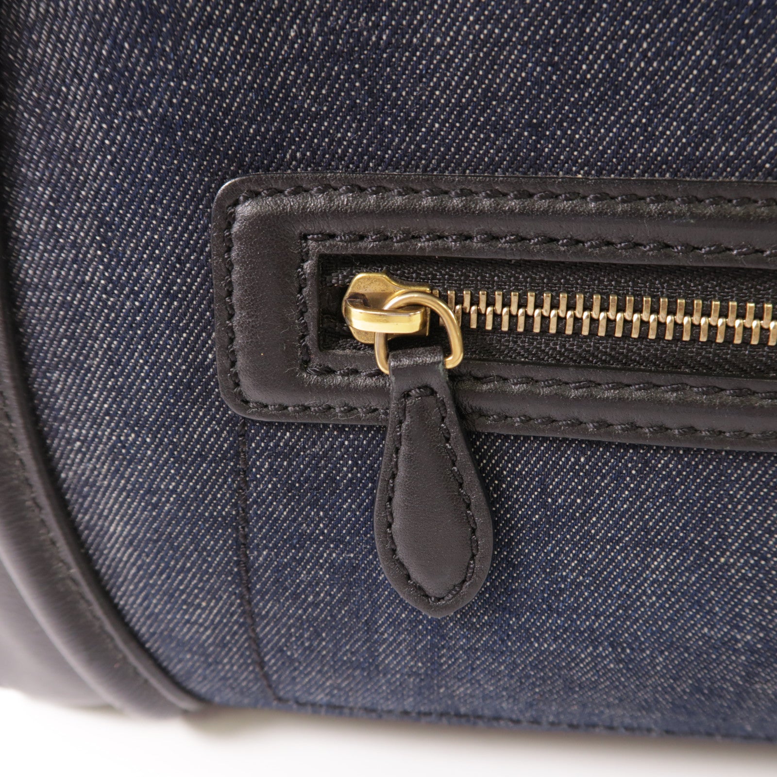 CELINE GHW Tote Bag Denim/Leather Navy