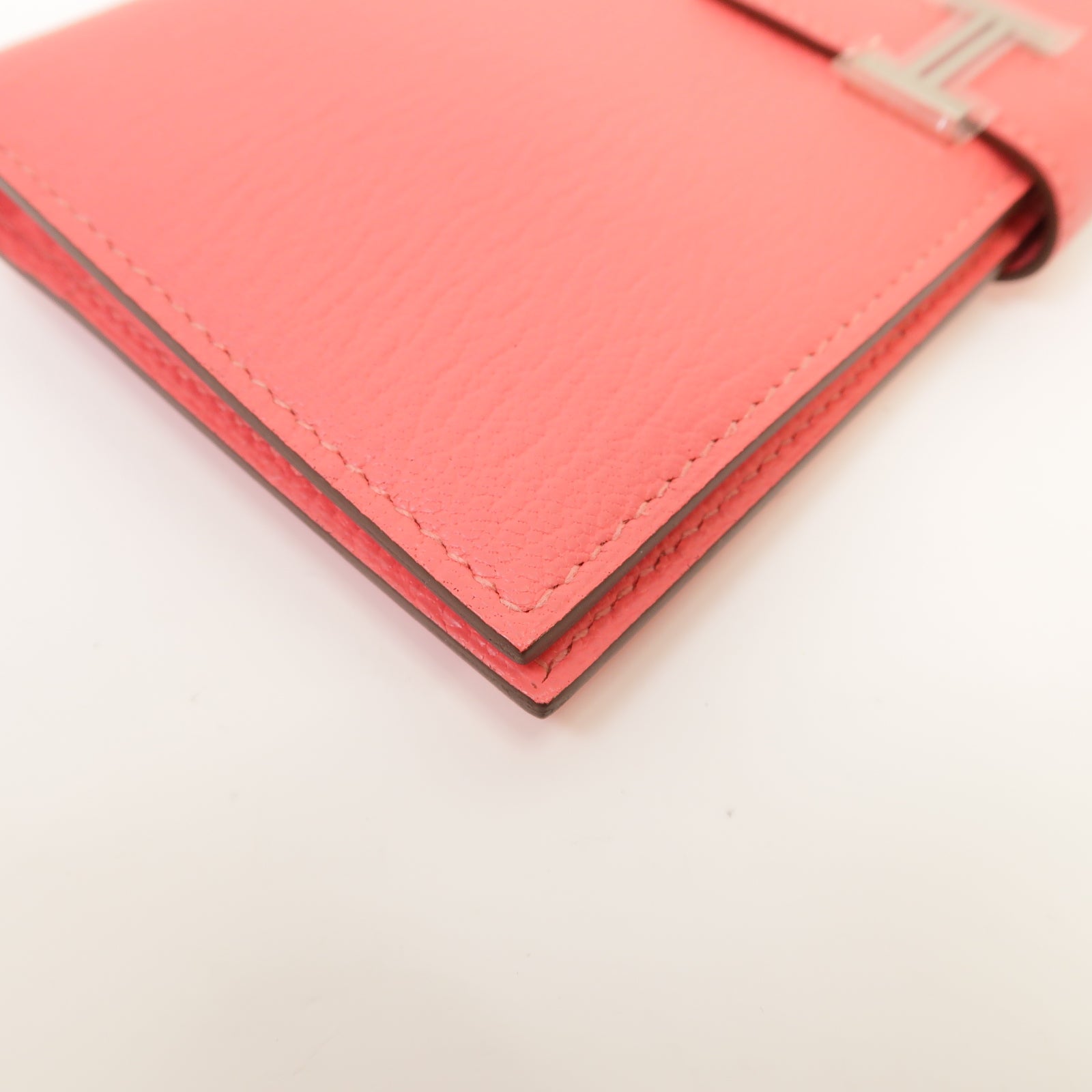 HERMES **【激減優惠】Chevre皮革Bearn Wallet銀扣長錢包粉紅色