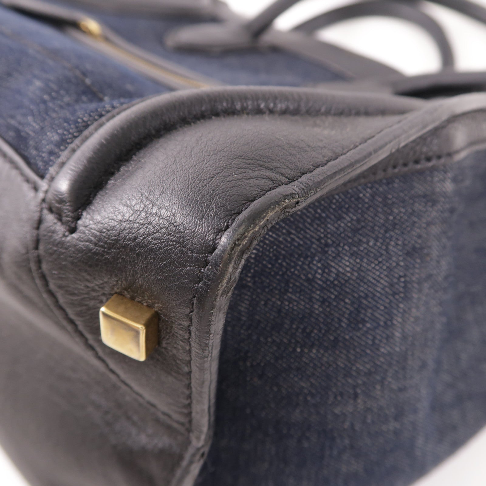 CELINE GHW Tote Bag Denim/Leather Navy