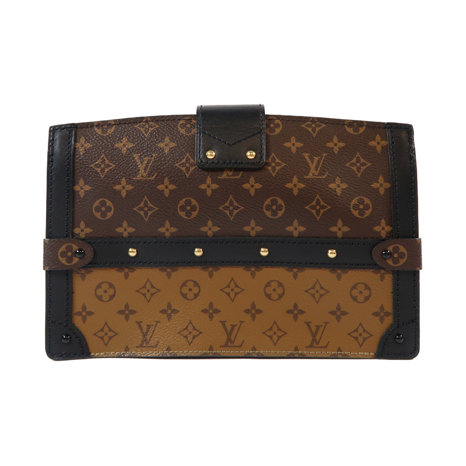 LOUIS VUITTON Monogram Reverse Trunk Clutch金扣肩背袋啡色