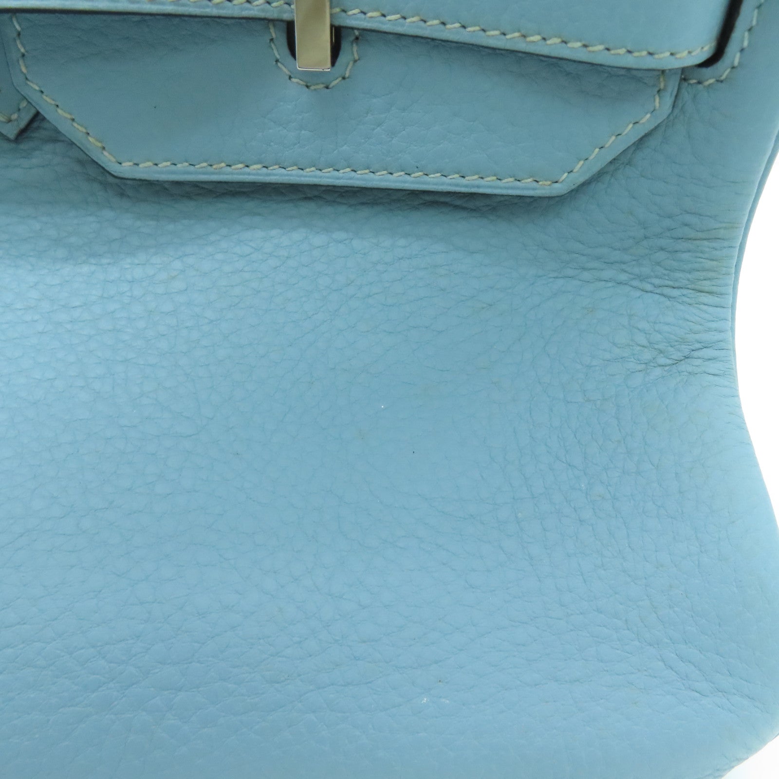 HERMES Clemence皮革Shoulder Birkin银扣手挽袋灰水蓝