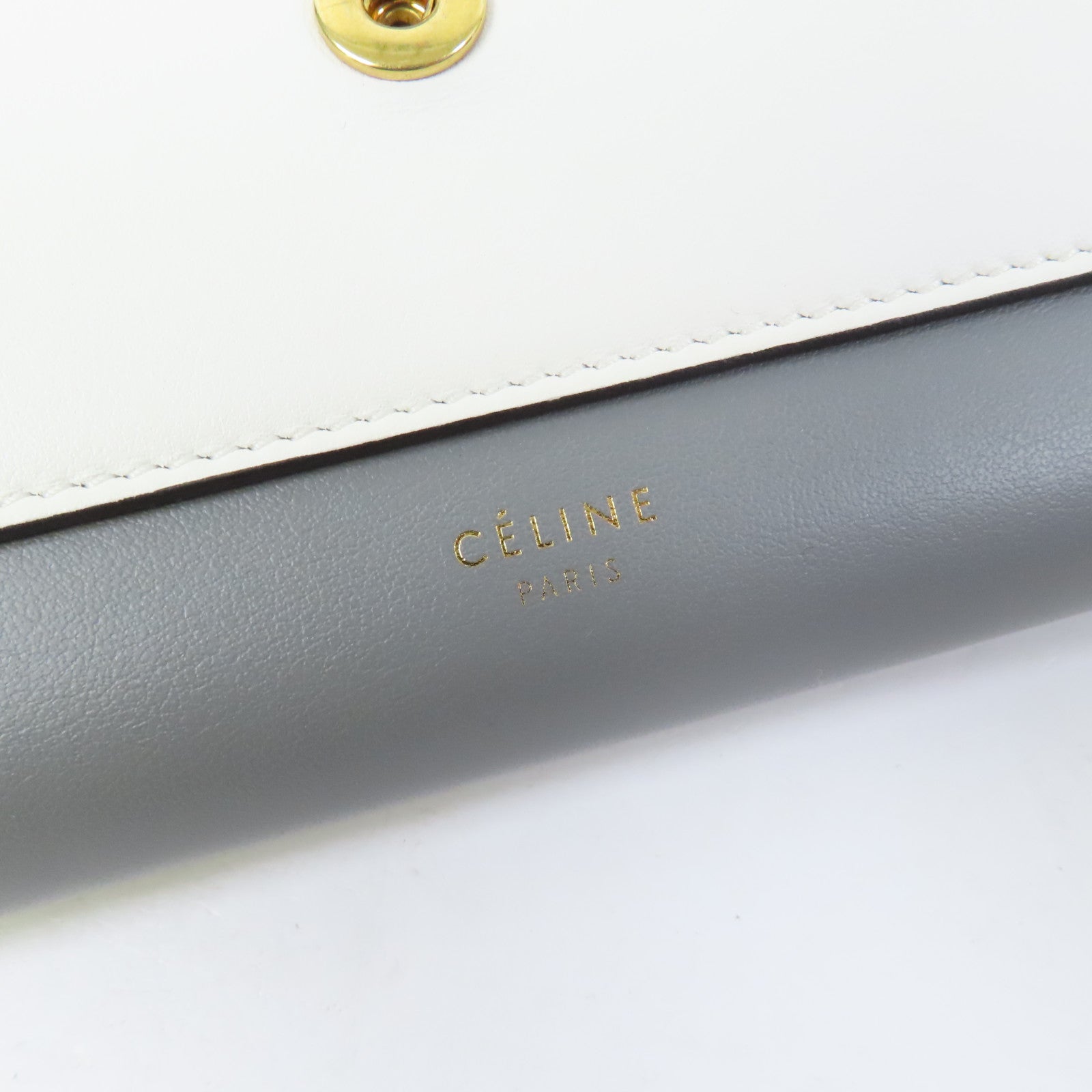 CELINE 牛皮皮革Chain Shoulder Bag金扣鏈帶肩背袋綠色/灰色/白色
