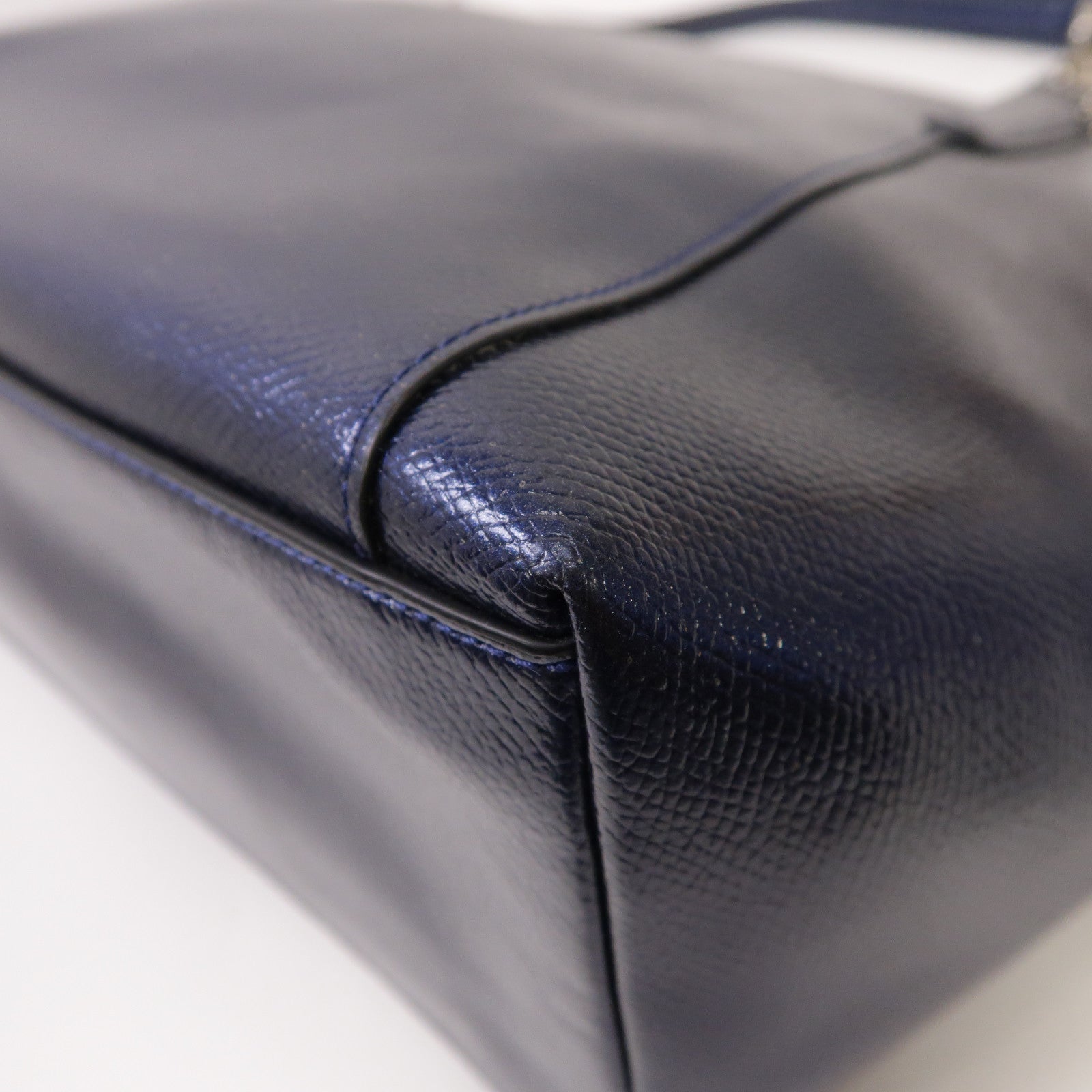 COACH 皮革Tote Bag銀扣手挽袋藍色