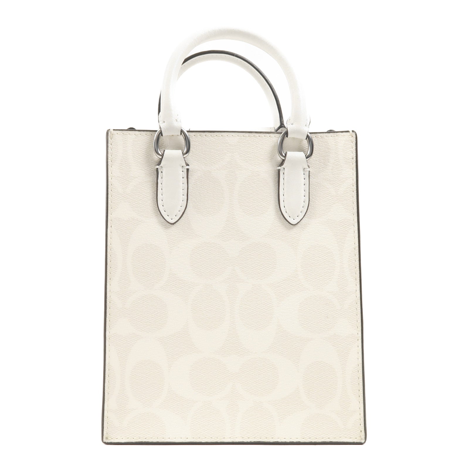 COACH 塗層帆布/牛皮皮革Shoulder Bag銀扣手挽肩背兩用袋