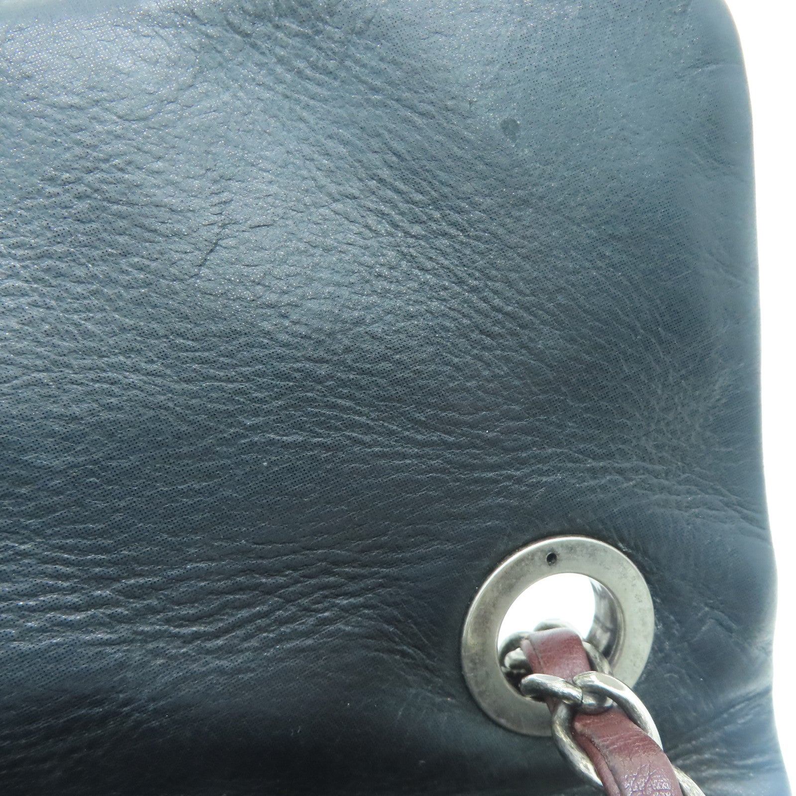 CHANEL 菱格牛皮皮革Chain Shoulder Bag银扣链带肩背袋黑色