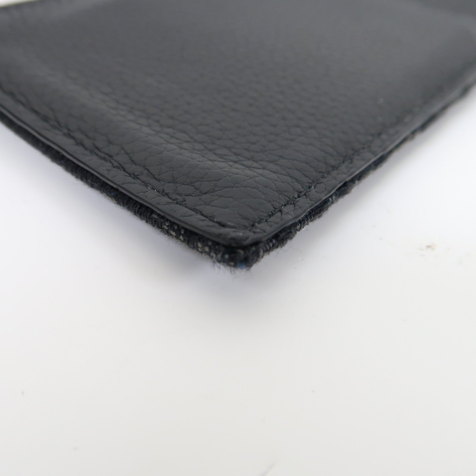 Dior 帆布/牛皮皮革Oblique Card Case銀扣卡片套黑色
