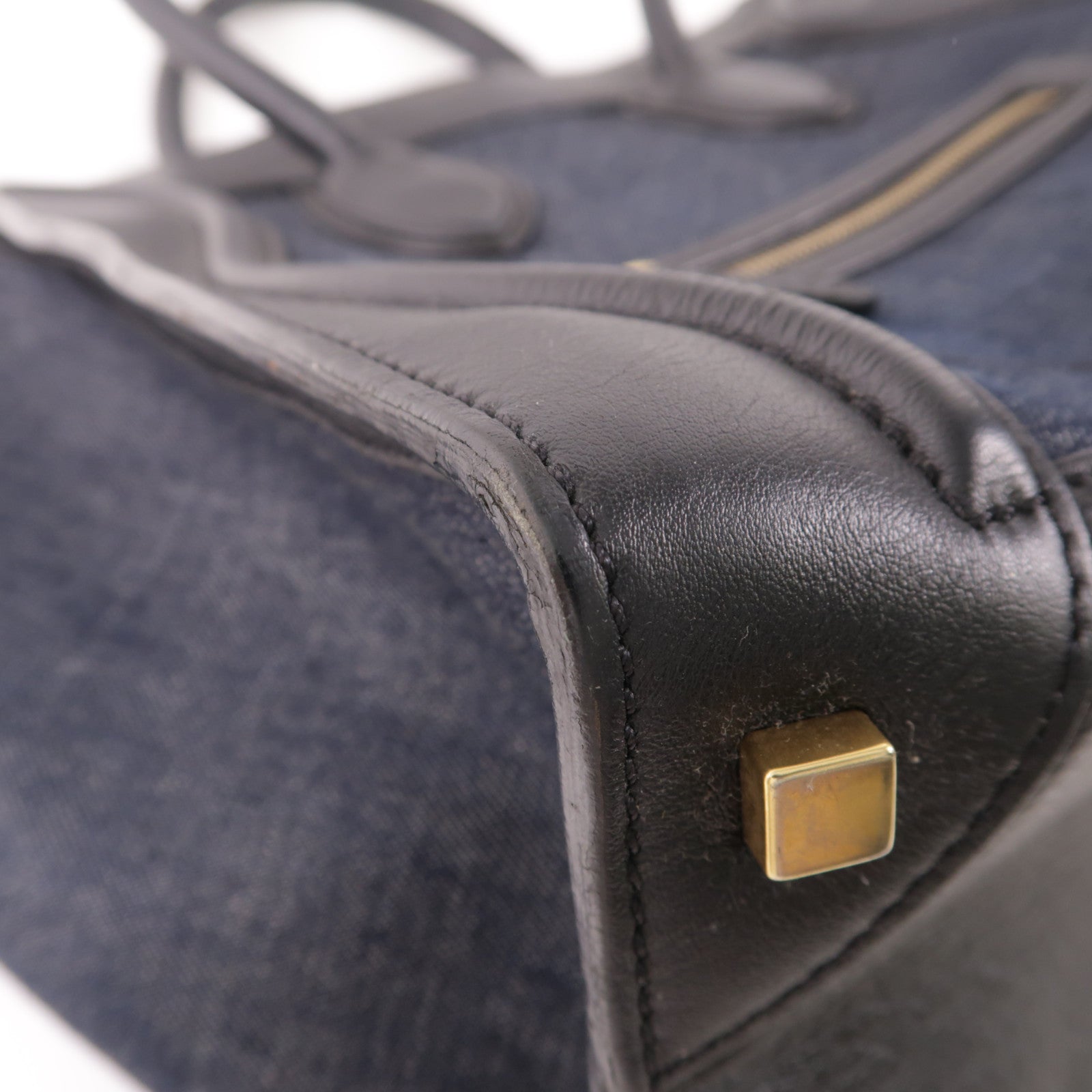 CELINE GHW Tote Bag Denim/Leather Navy