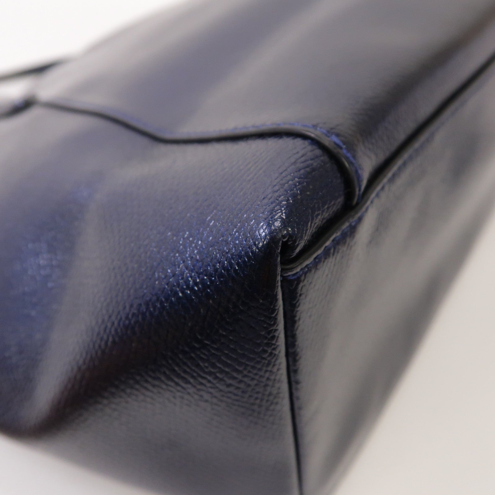 COACH 皮革Tote Bag銀扣手挽袋藍色