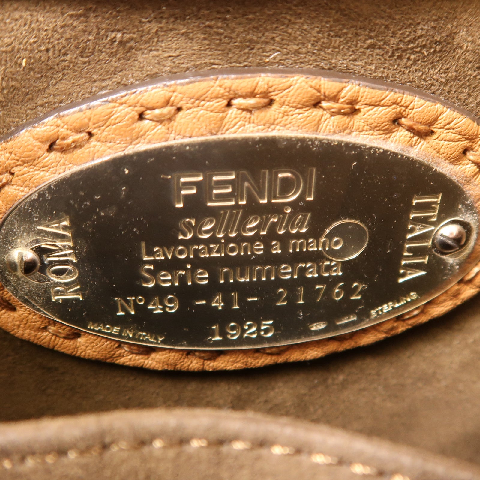 FENDI 牛皮皮革Shoulder Bag銀扣手挽肩背兩用袋棕色