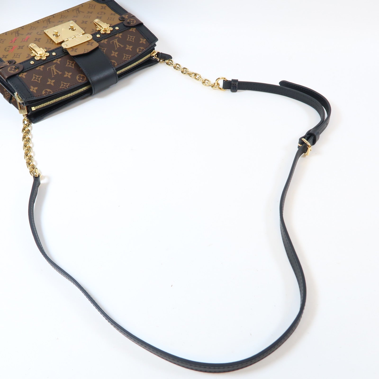 LOUIS VUITTON Monogram Reverse Trunk Clutch金扣肩背袋啡色
