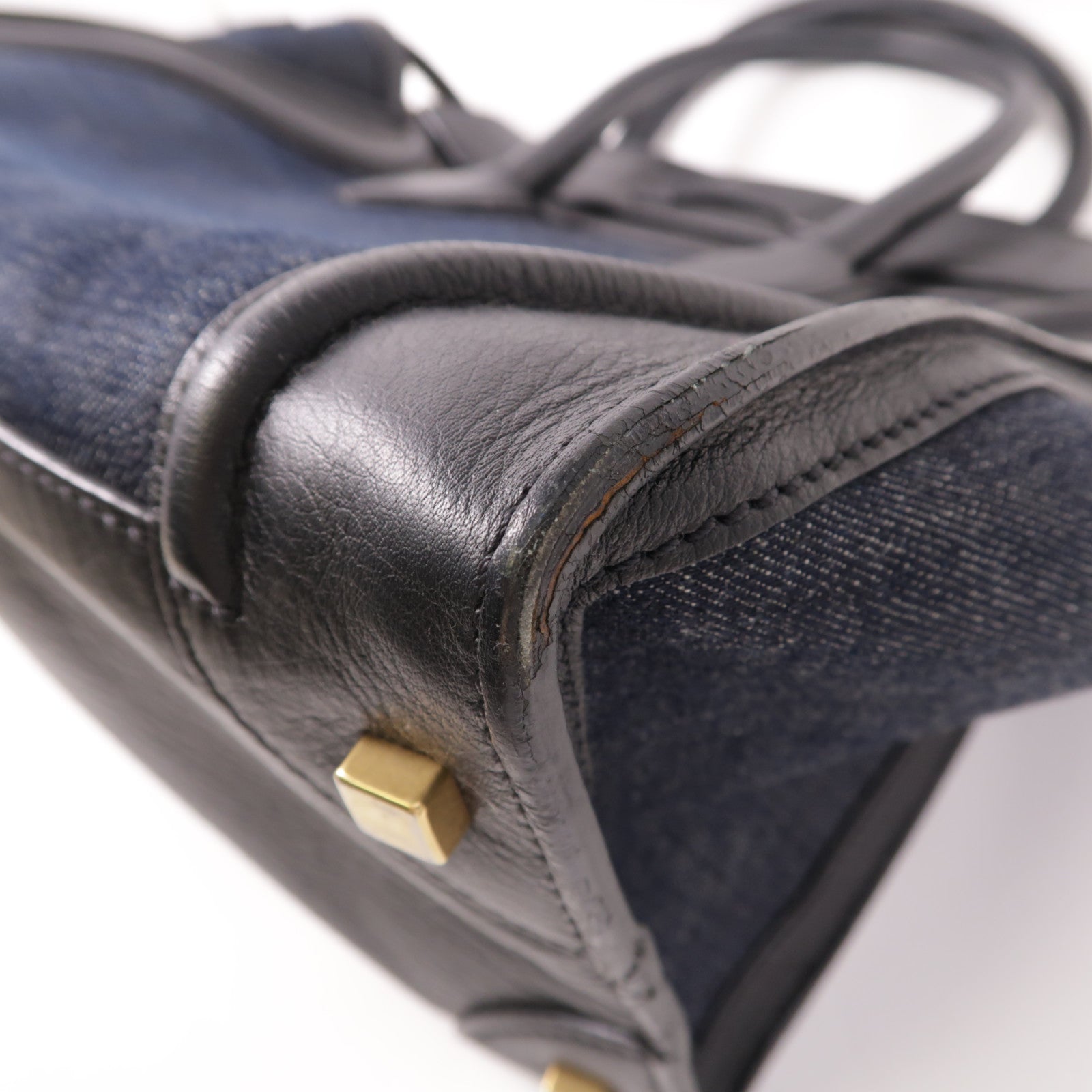 CELINE GHW Tote Bag Denim/Leather Navy