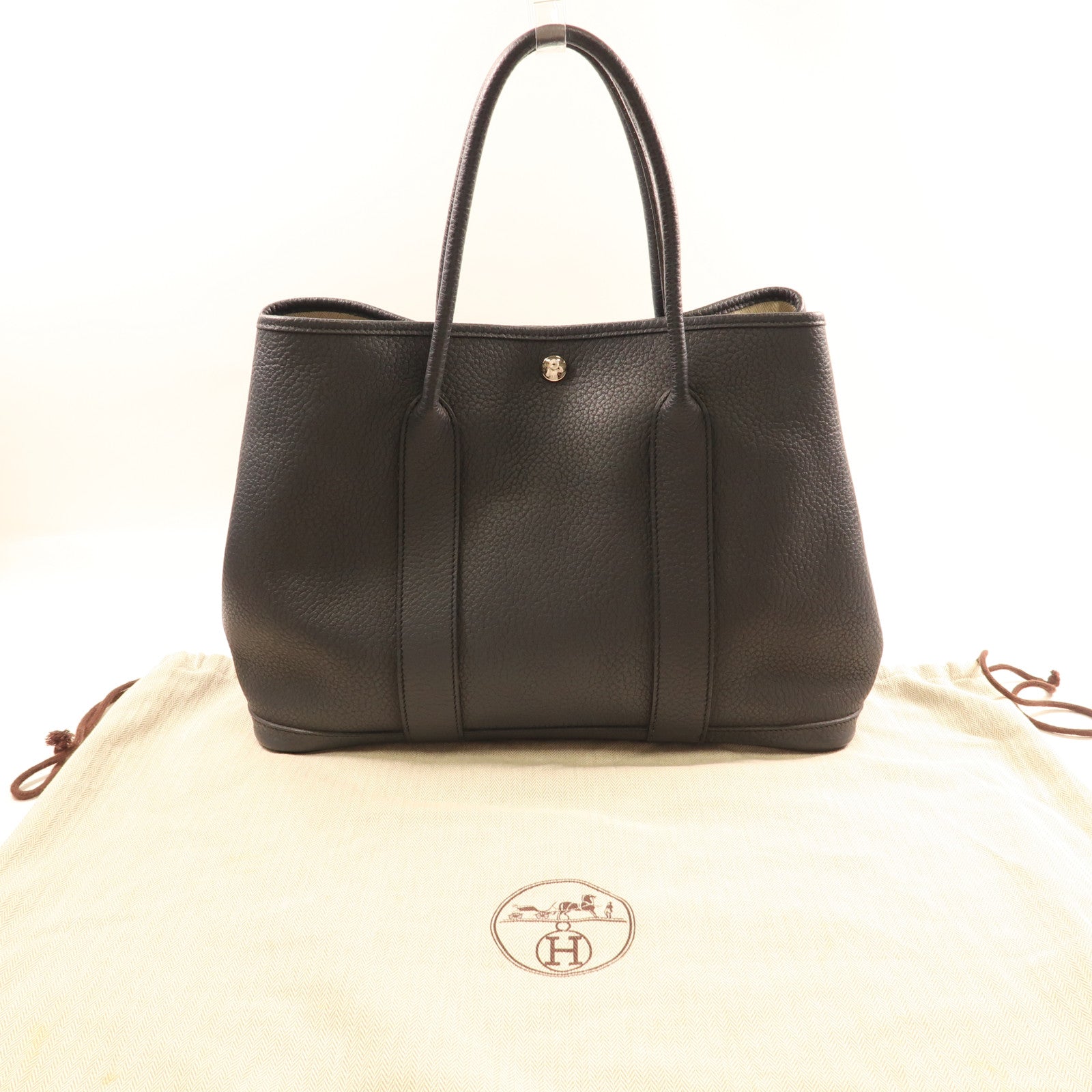 HERMES Negonda皮革Garden Party PM銀扣手挽袋Bleu Indigo靛藍色
