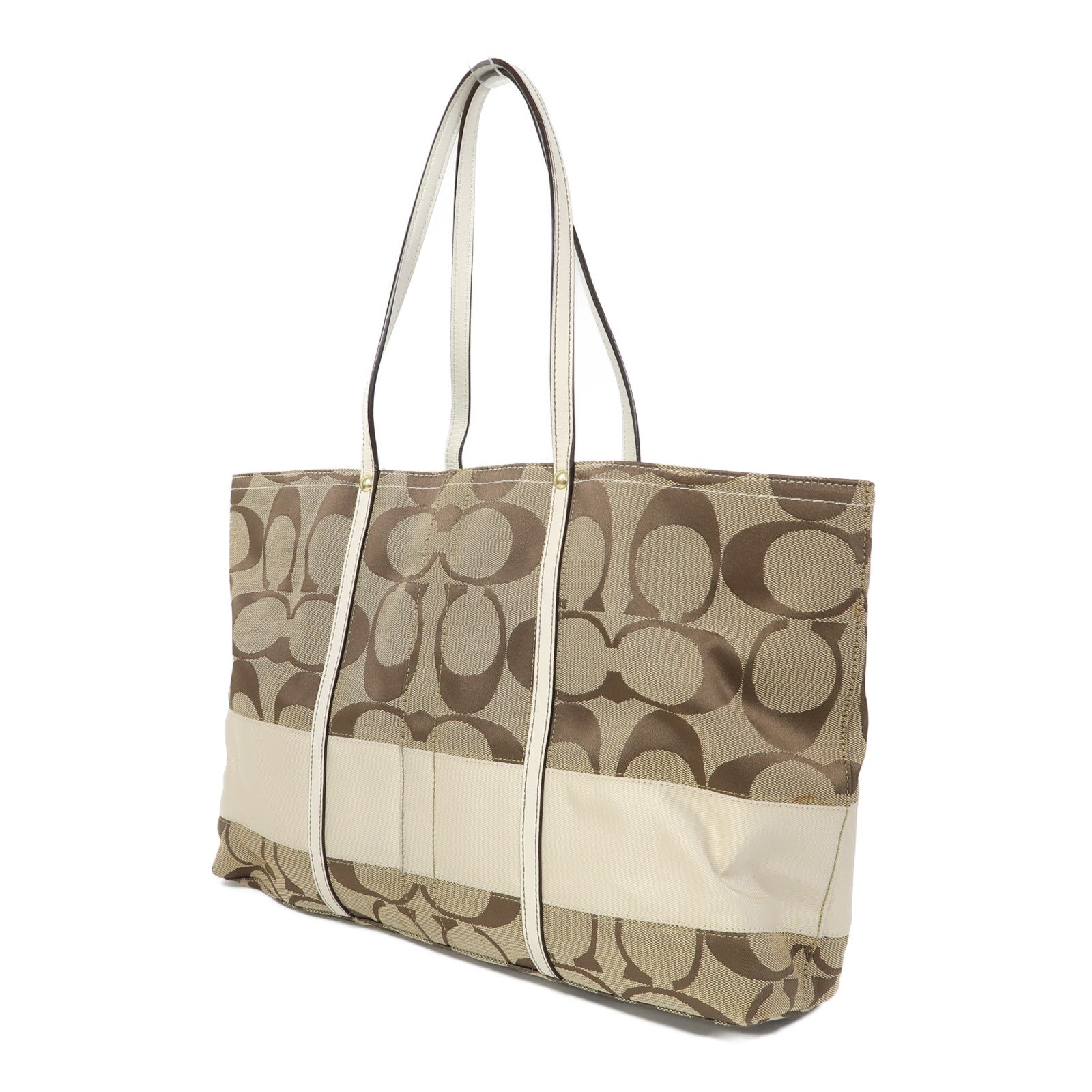 COACH 帆布Tote Bag金扣肩背袋啡色