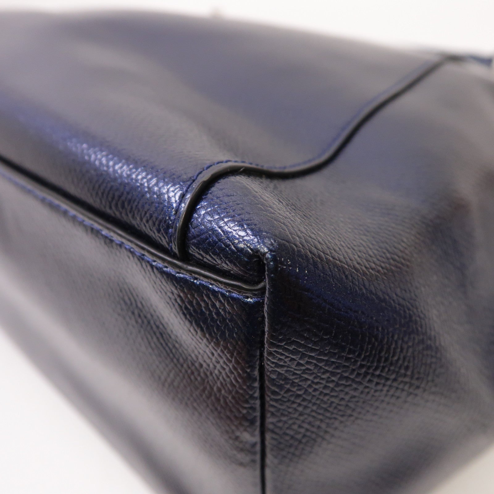 COACH 皮革Tote Bag銀扣手挽袋藍色