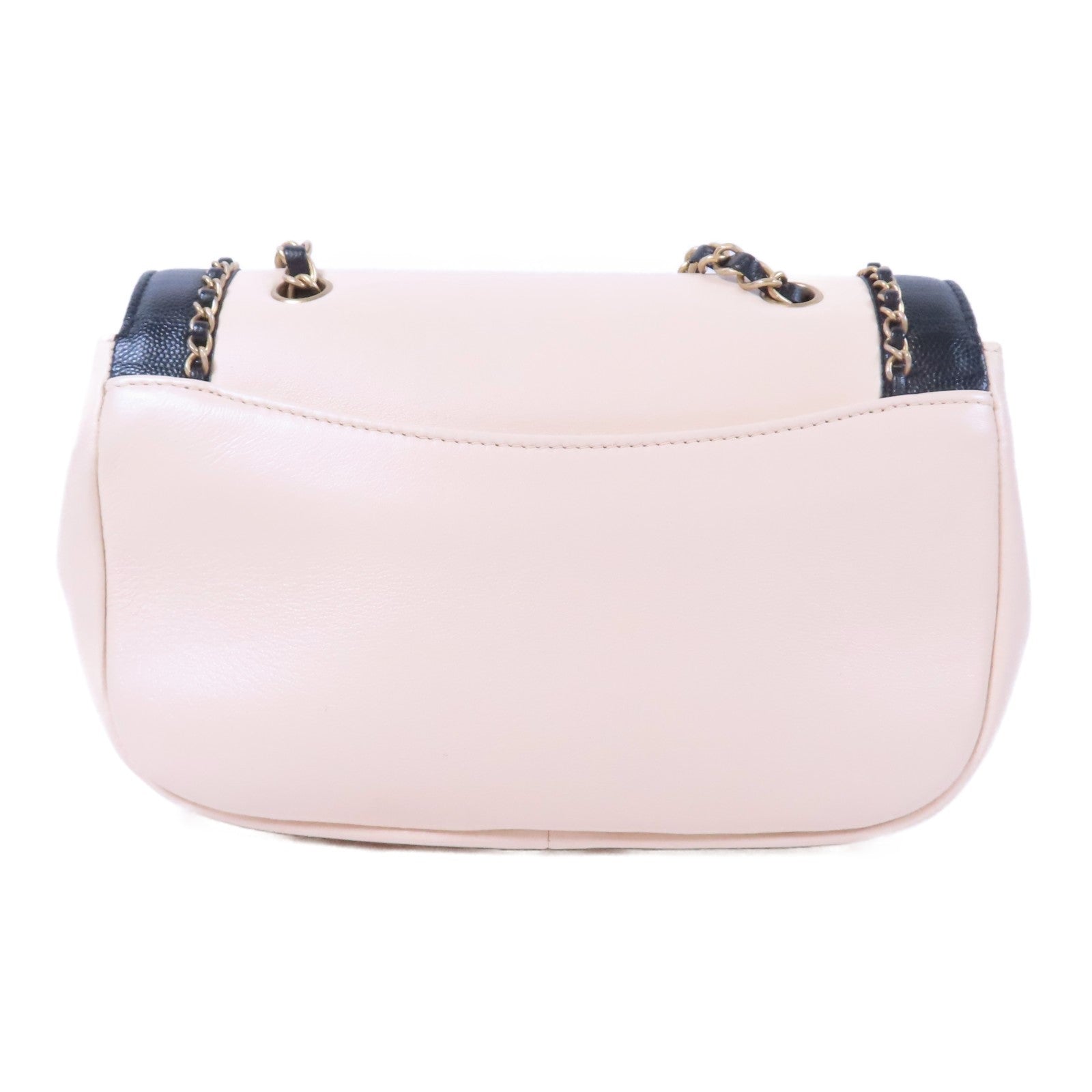 CHANEL 【激減優惠】牛皮皮革Chain Shoulder Bag金扣鏈帶肩背袋黑色/米色