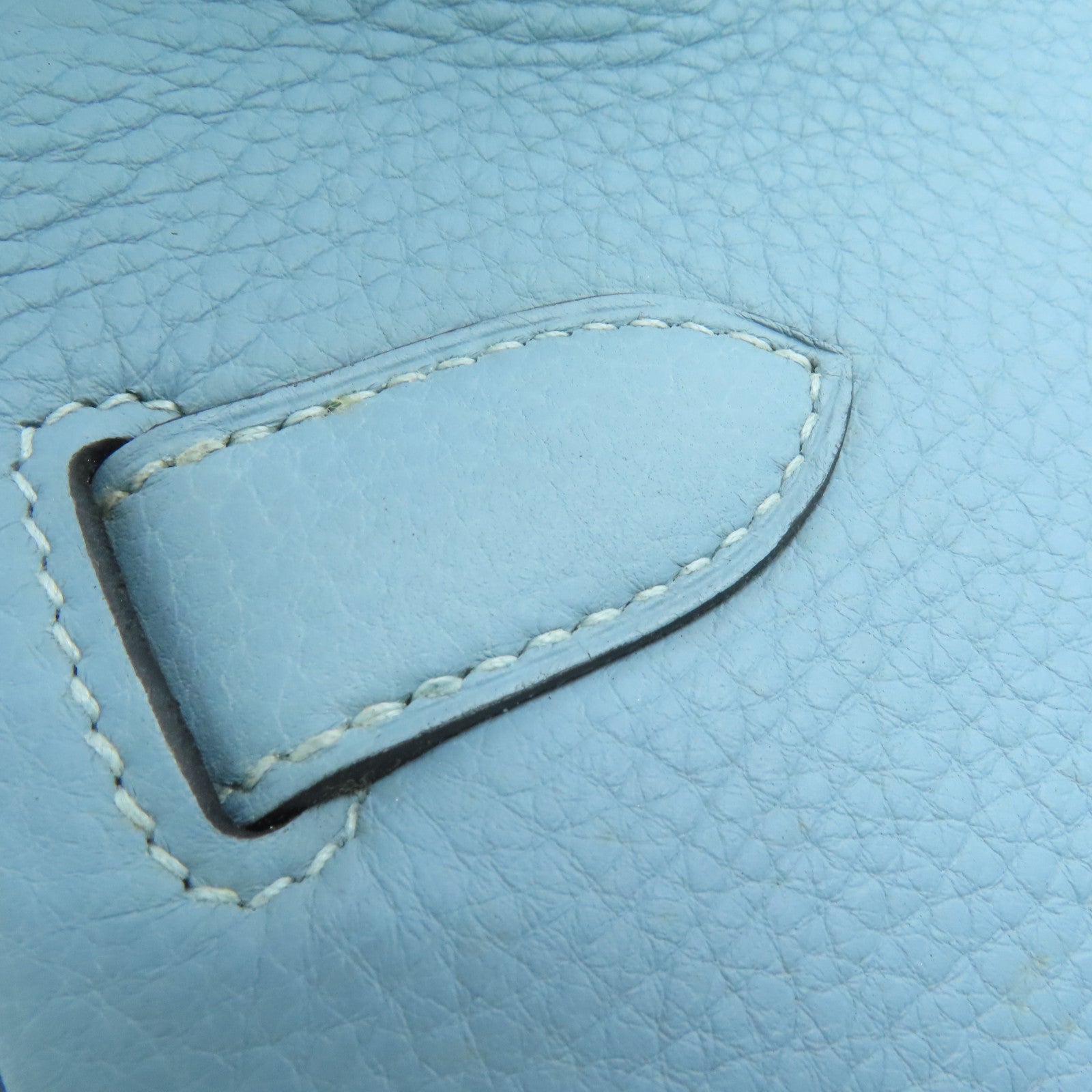 HERMES Clemence皮革Shoulder Birkin银扣手挽袋灰水蓝